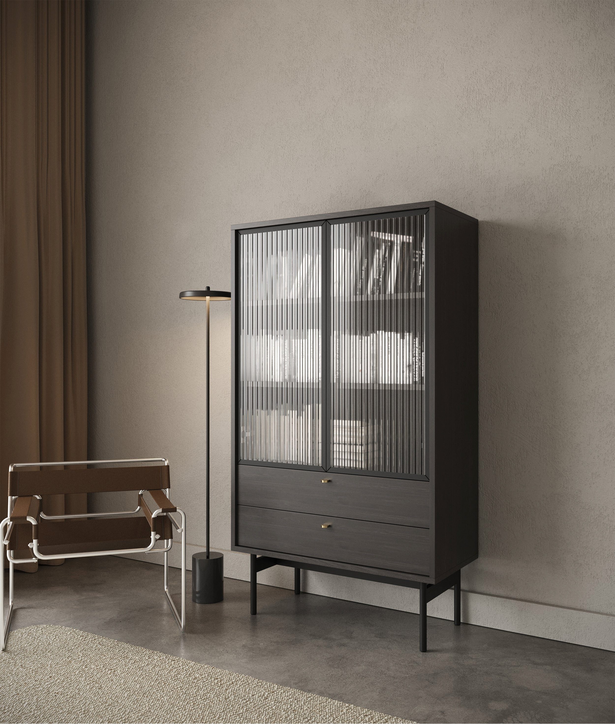 Selsey Standvitrine OLAR II Vitrine mit Glastüren,85x41 cm