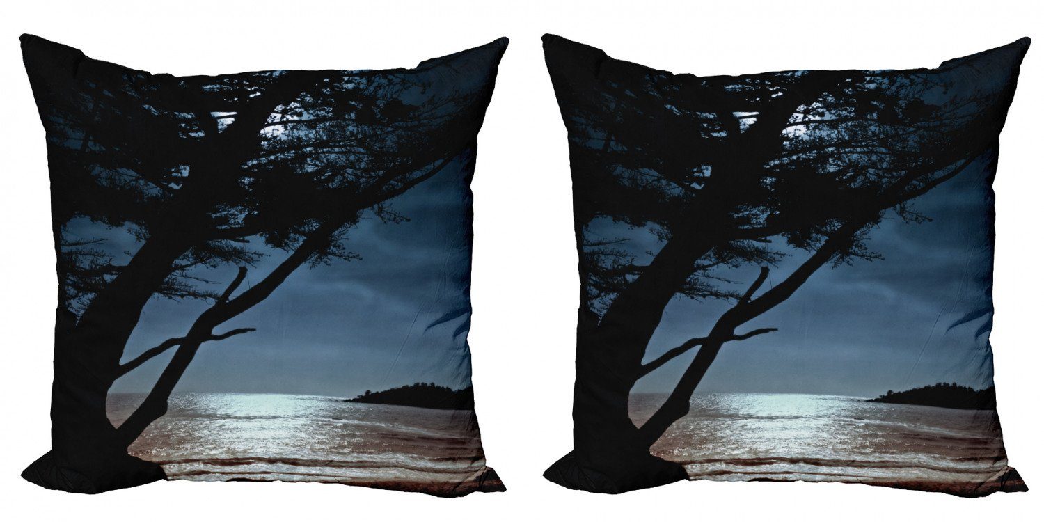 Accent Landschaft Abakuhaus Digitaldruck, Nacht Doppelseitiger Baum Modern Stück), (2 Kontur Meer Kissenbezüge