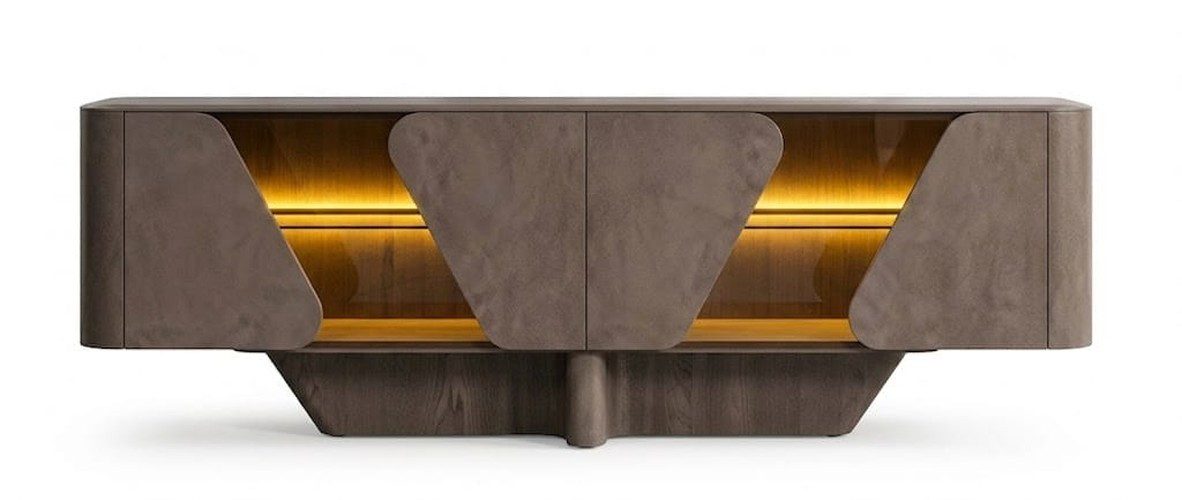 Xlmoebel Sideboard Modernes Sideboard Grau MDF Glas Stauraum Beleuchtung Einfarbig Design (1 St., 1-tlg)