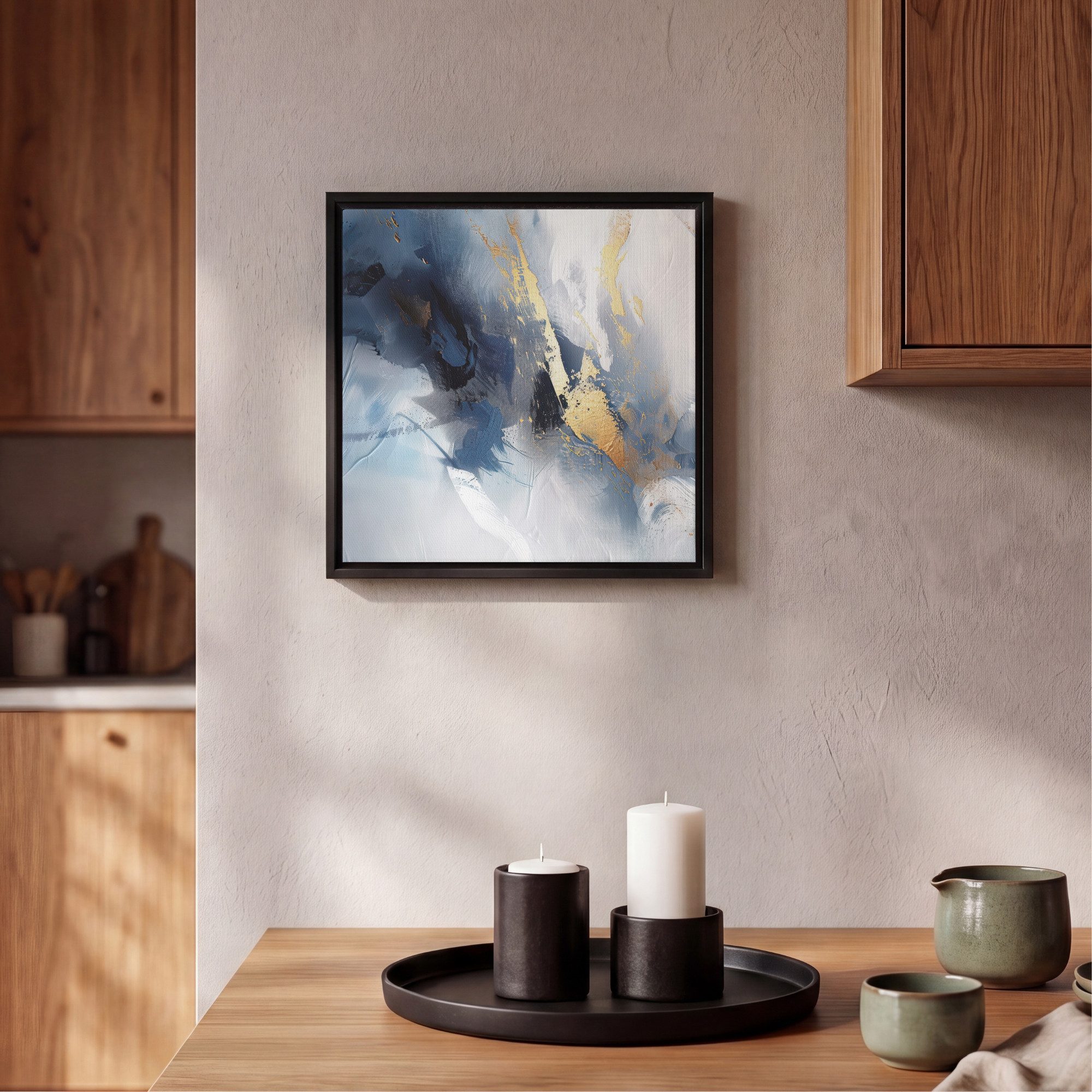 OneMillionCanvasses® Leinwandbild mit Rahmen - Blau - Modern - Marmor - Abstrakt - Gold, Fotodruck (1 St), Leinwand Bilder Klein, Wand Dekoration Aesthetic 20x2 – Bild 2 von 5