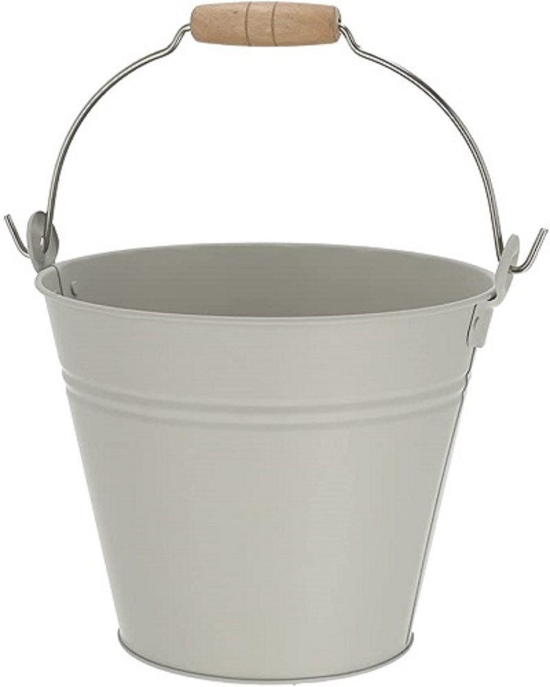 Kaemingk Übertopf Blecheimerr mit Holzgriff 26 cm verzinkt light grau günstig online kaufen