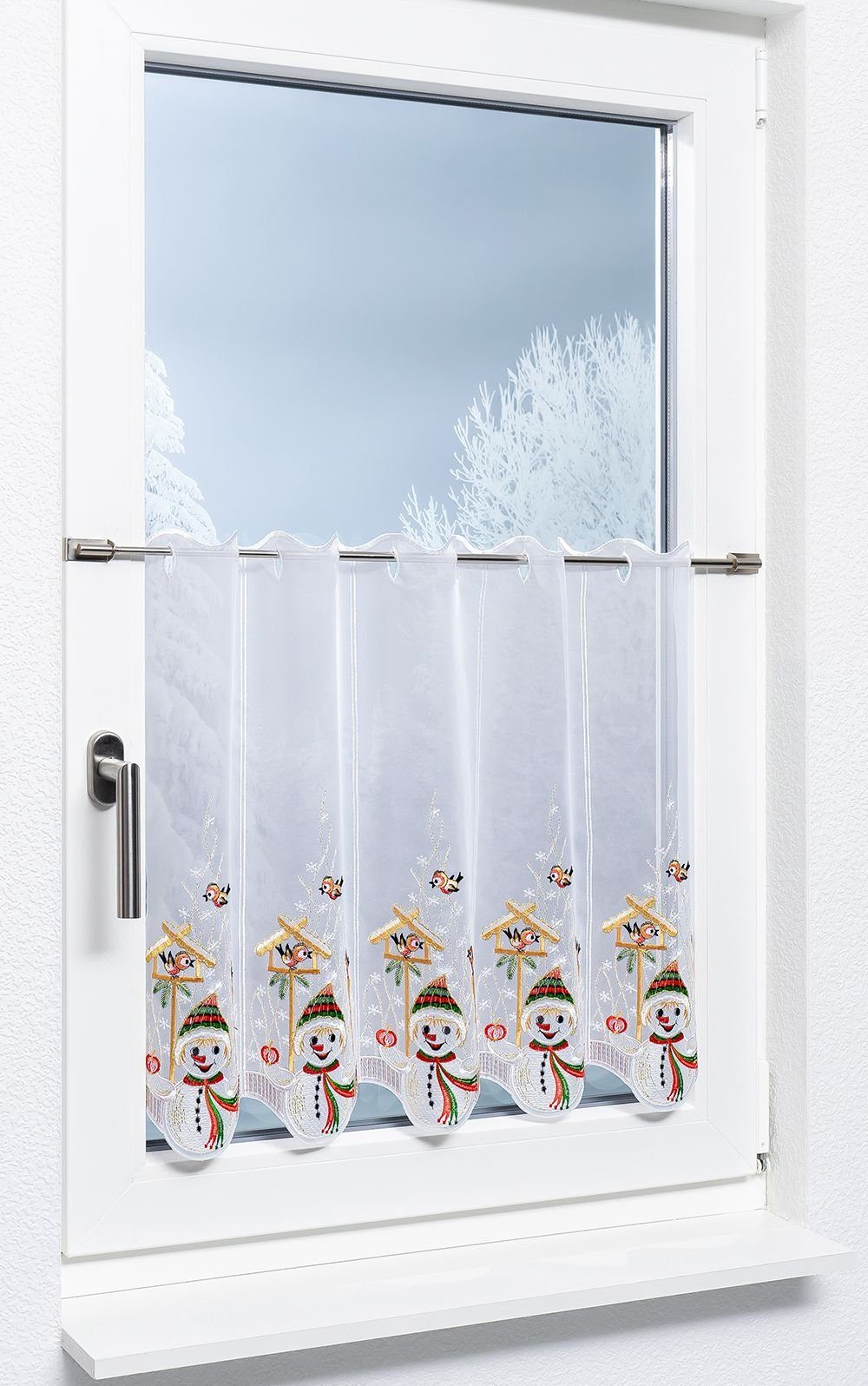 Plauener Spitze® Scheibengardine Schneemann (1 St), transparent, HxB 55x48c günstig online kaufen