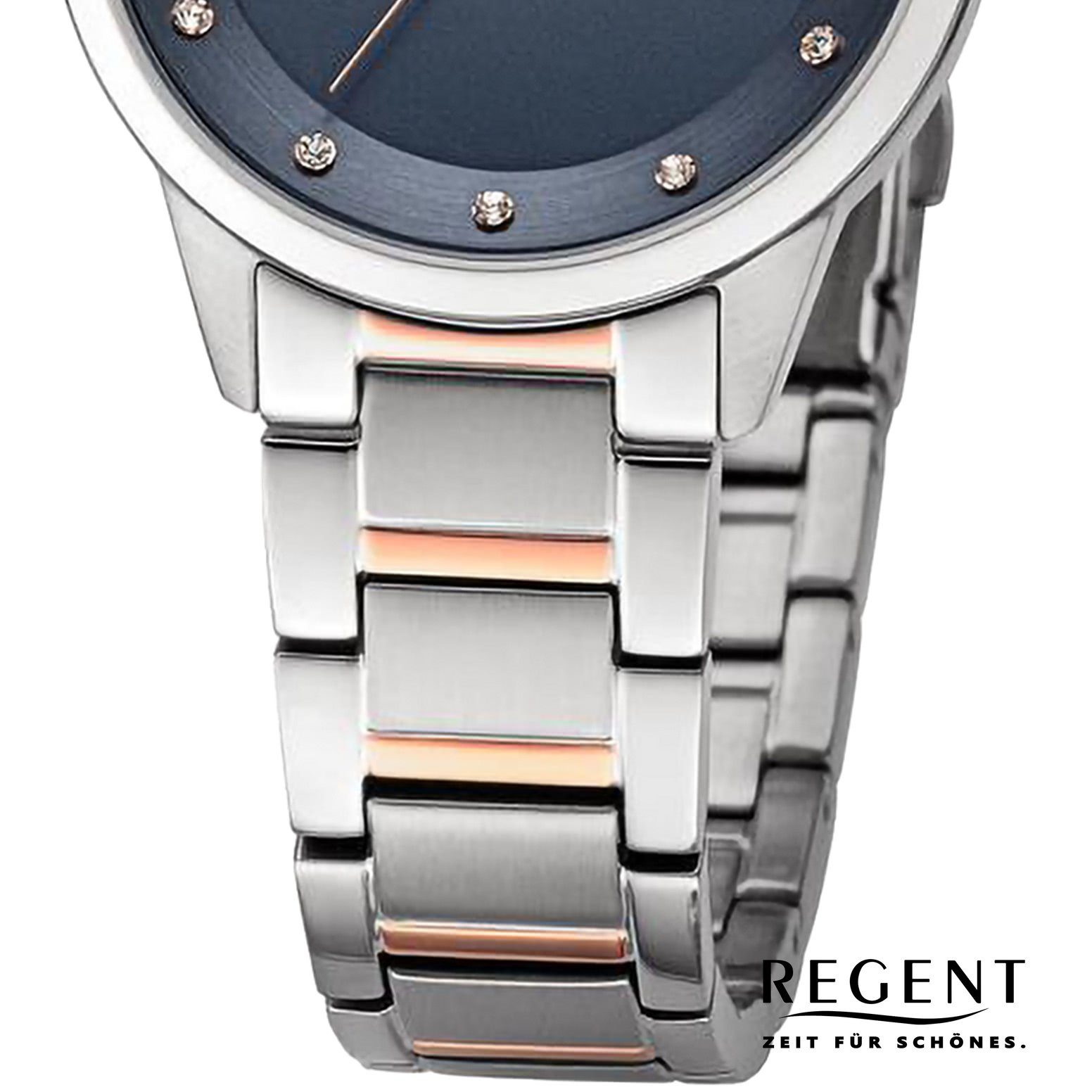 Quarzuhr (ca. rund, Analog, Armbanduhr Damen Metallarmband Armbanduhr groß 33mm), Regent extra Regent Damen
