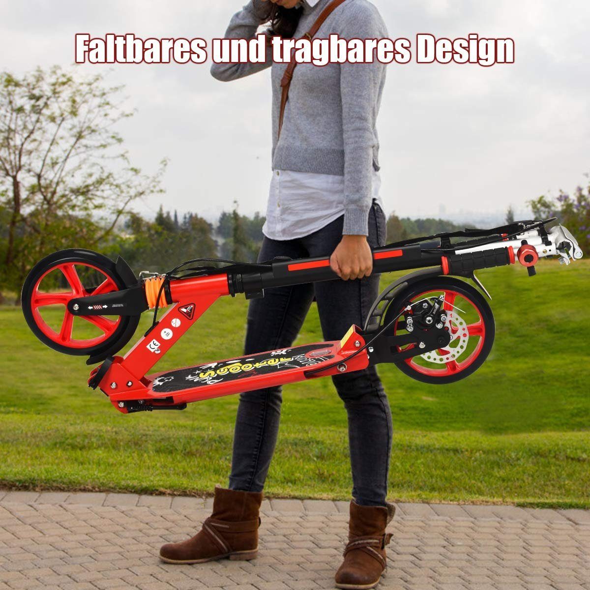 COSTWAY Cityroller Scooter, höhenverstellbar & klappbar, mit Handbremse