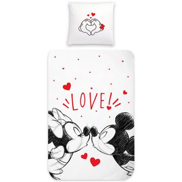 Kinderbettwäsche Minnie Mouse und Mickey Mouse Bettwäsche Love Renforcé / Linon, BERONAGE, 100% Baumwolle, 2 teilig, 135x200 + 80x80 cm