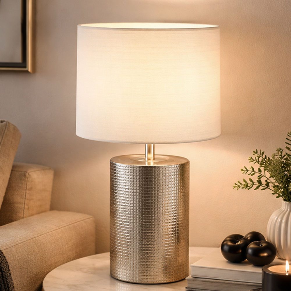 FISCHER & HONSEL Schreibtischlampe, Leuchtmittel nicht inklusive, Tischlampe Tischleuchte Leselampe Keramik Textil weiß H 35 cm