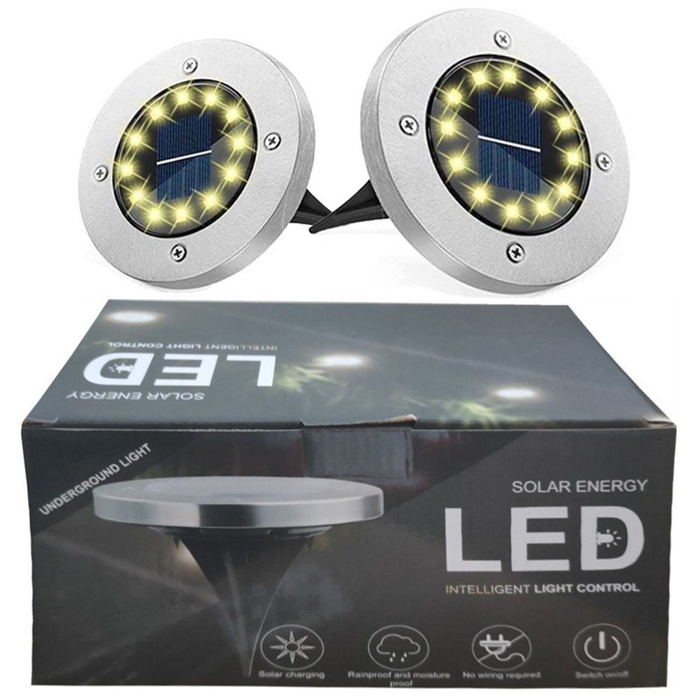 autolock Gartenleuchte Solar Bodenleuchte,LED Solarlampe,Wasserdichte Bodeneinbaustrahler, LED fest integriert, Warmweiss