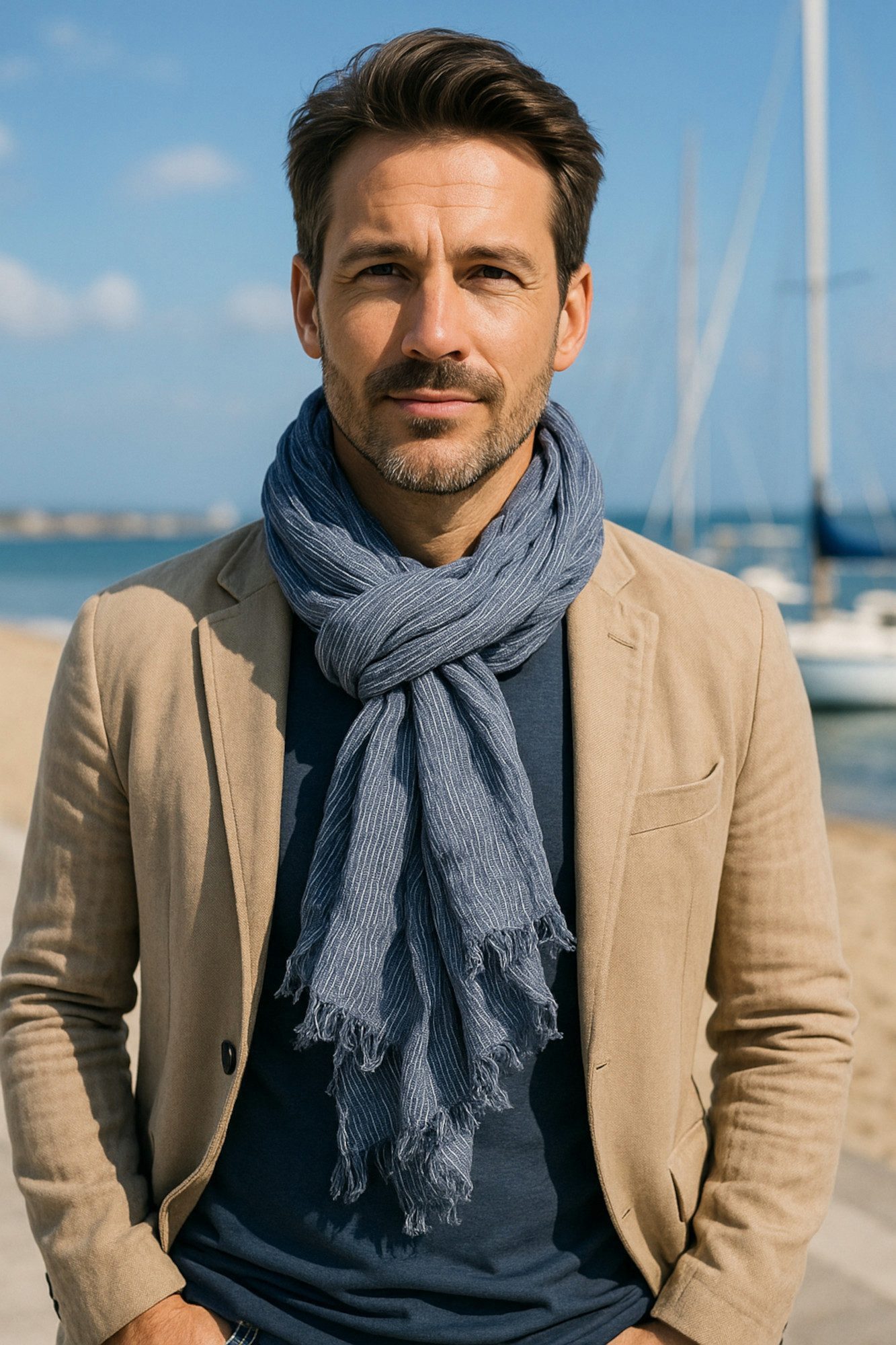 Ella Jonte Modeschal, leichter breiter Herrenschal gestreift – Weiche Baumwolle & Viskose