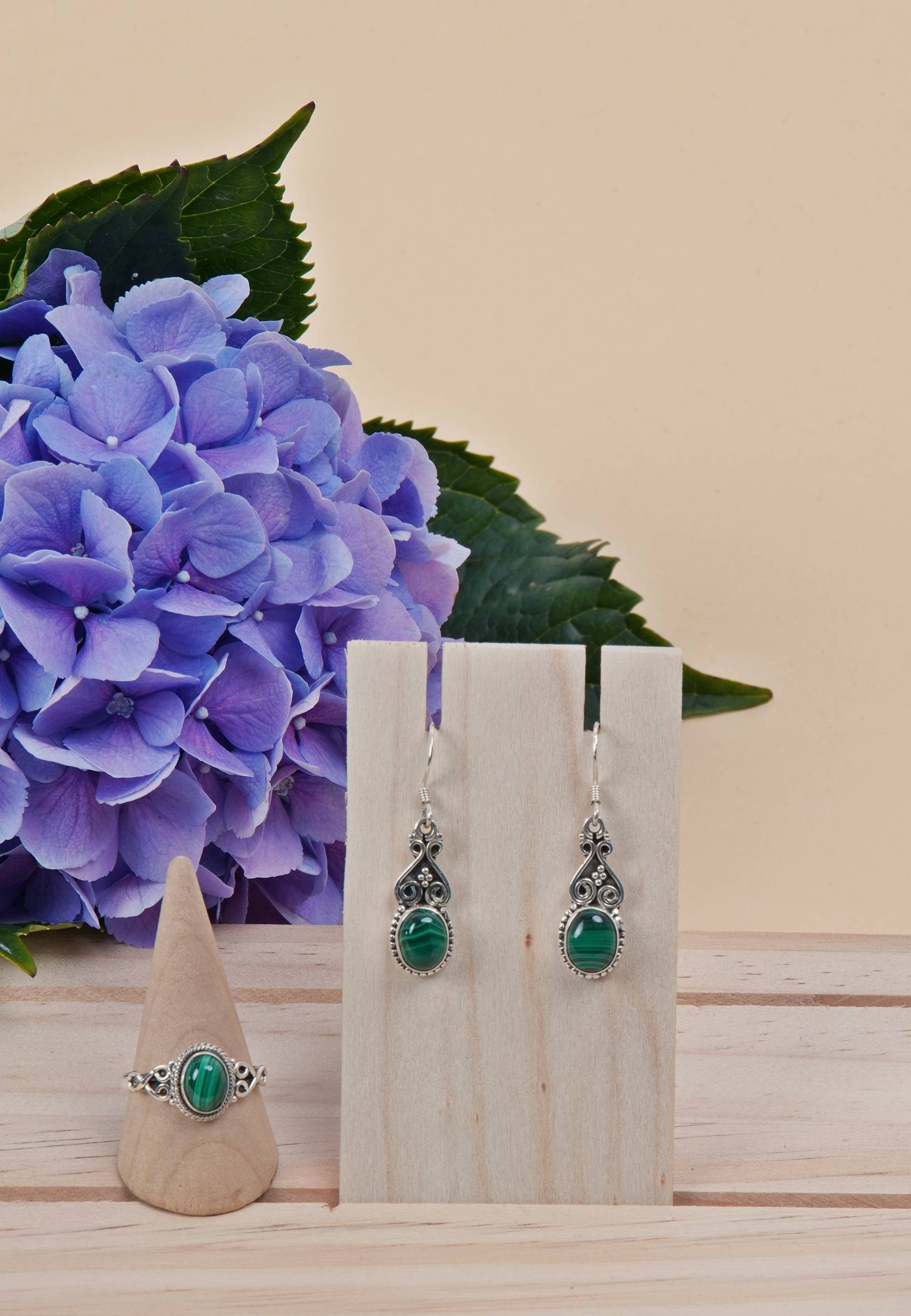 mantraroma Schmuckset 925er Silber mit Malachit (Schmuckset aus 925 Silber)