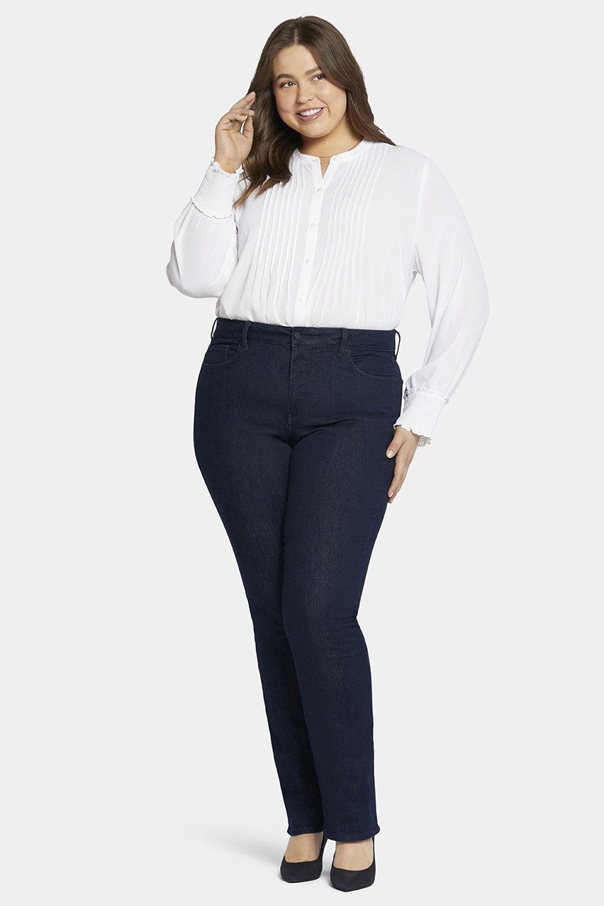 NYDJ Straight-Jeans Marilyn Straight Jeans Plus Dunkelblauem Premium Denim