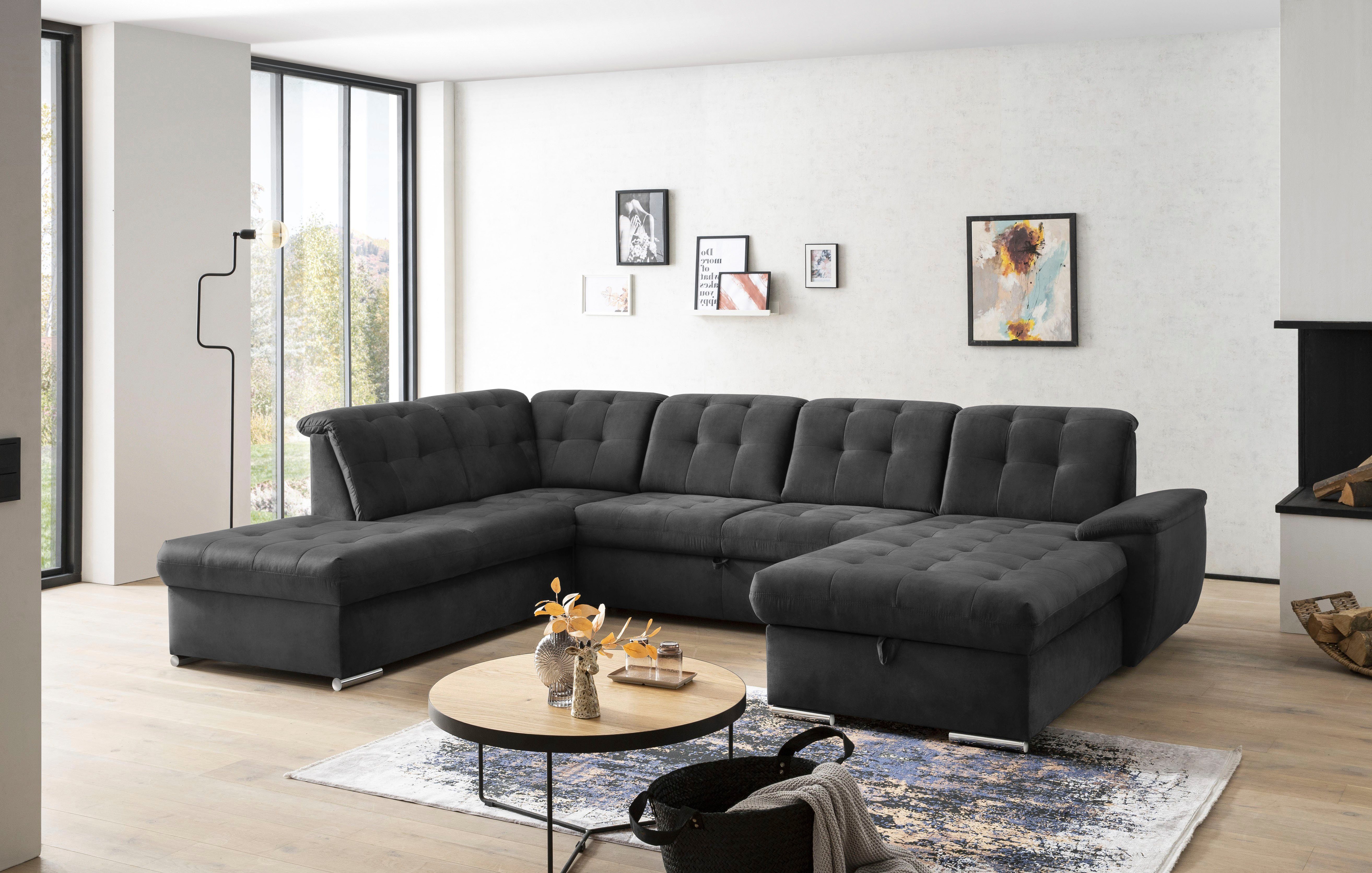 exxpo - sofa fashion Wohnlandschaft Durango, aufwendige Sitz- und Rückenverarbeitung, bequem, U-Form, inkl. Kopfteilverstellung, wahlweise mit Bettfunktion und Bettkasten