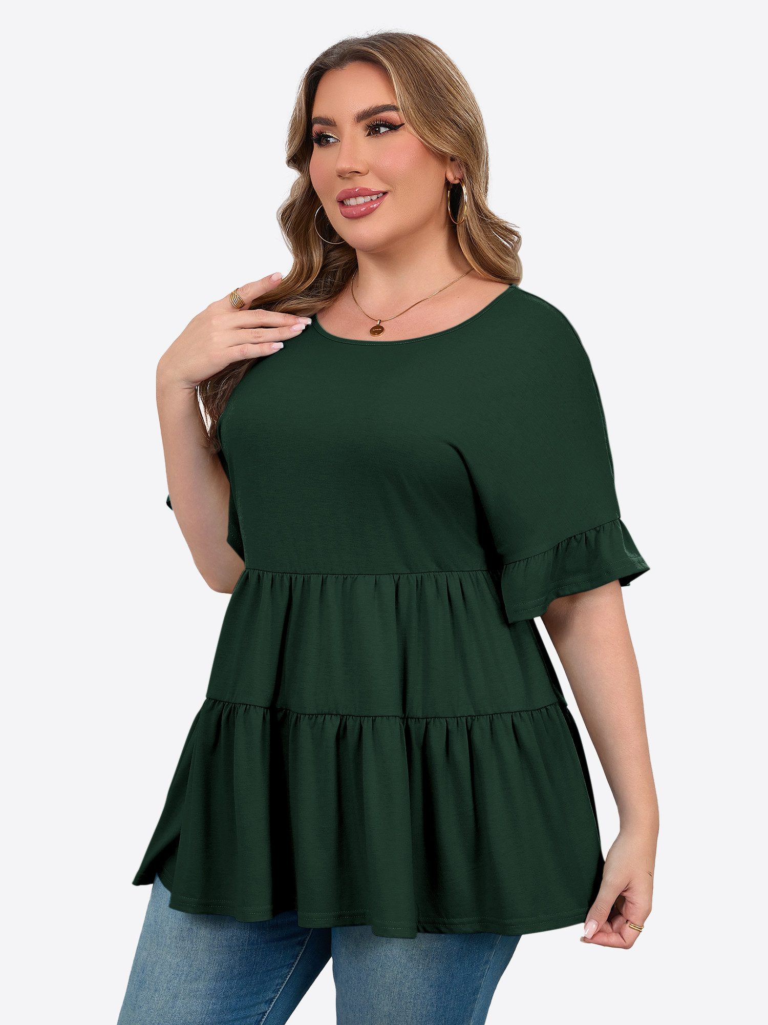 Imily Bela T-Shirt Damen Bluse mit Volants in Übergröße (Packung, 1-tlg., 1per-Pack) in Unifarbe