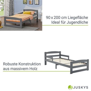 Juskys Einzelbett Arona (90x200 cm - Grau), für Jugendliche, modernes Design, Rausfallschutz, inkl. Lattenrost