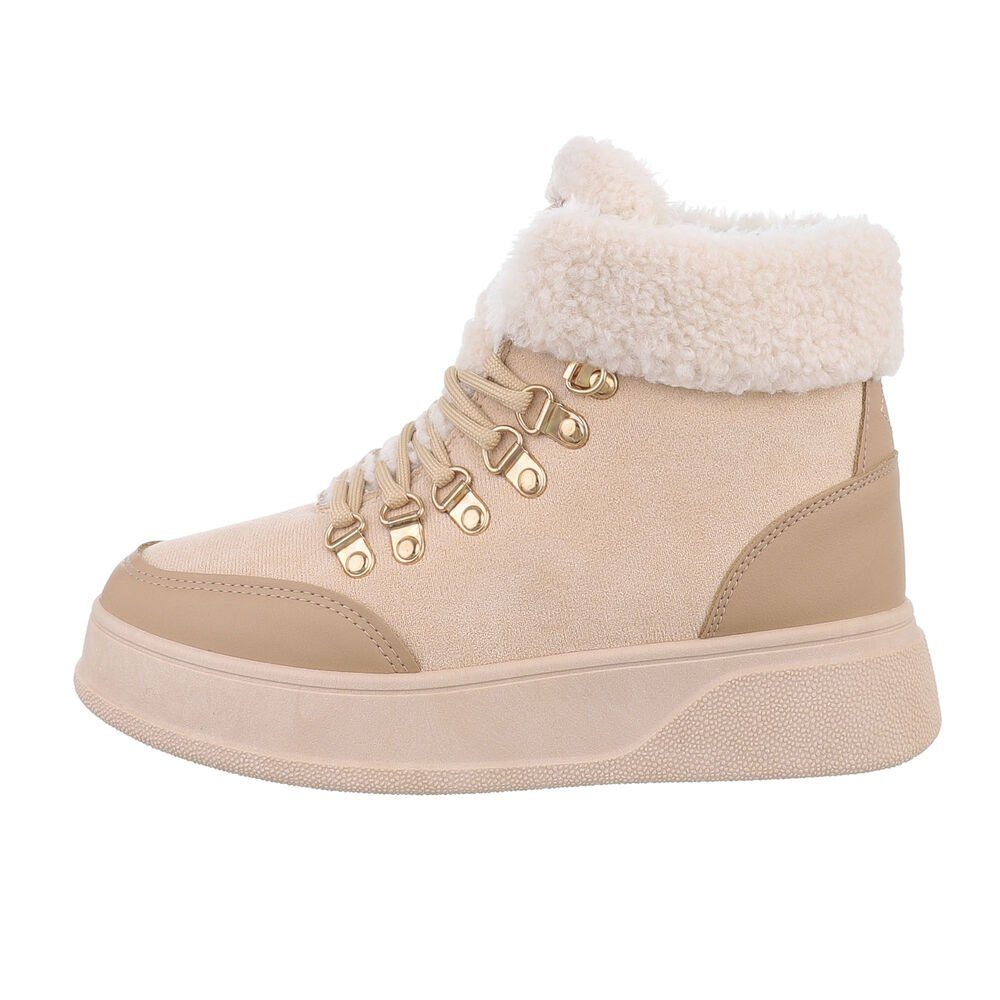 Ital-Design Damen Schnürschuhe Freizeit Sneakerboots Keilabsatz/Wedge Sneakers High in Beige