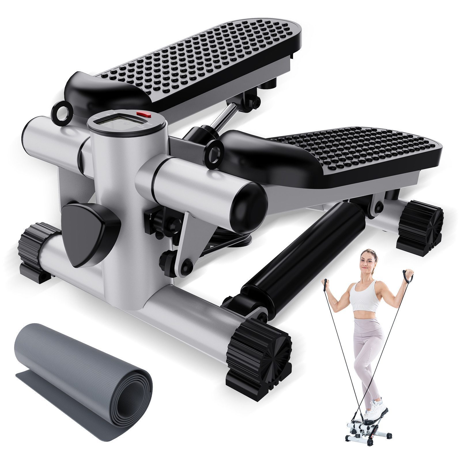 CITYSPORTS Stepper Mini-Stepper für das Training gelenkschonender zu Hause (Mit Widerstandsband, Polster), hydraulischer Fitness Stepper, 150kg Belastbarkeit