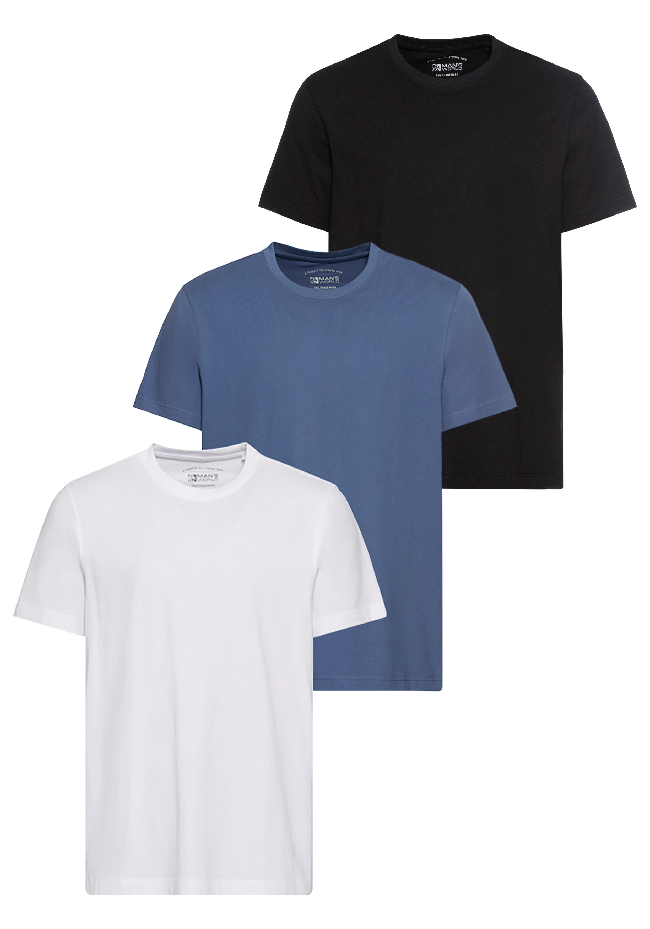 Man's World T-Shirt neue Farben! (3er-Pack) Kurzarm, unifarben, Rundhals, a günstig online kaufen