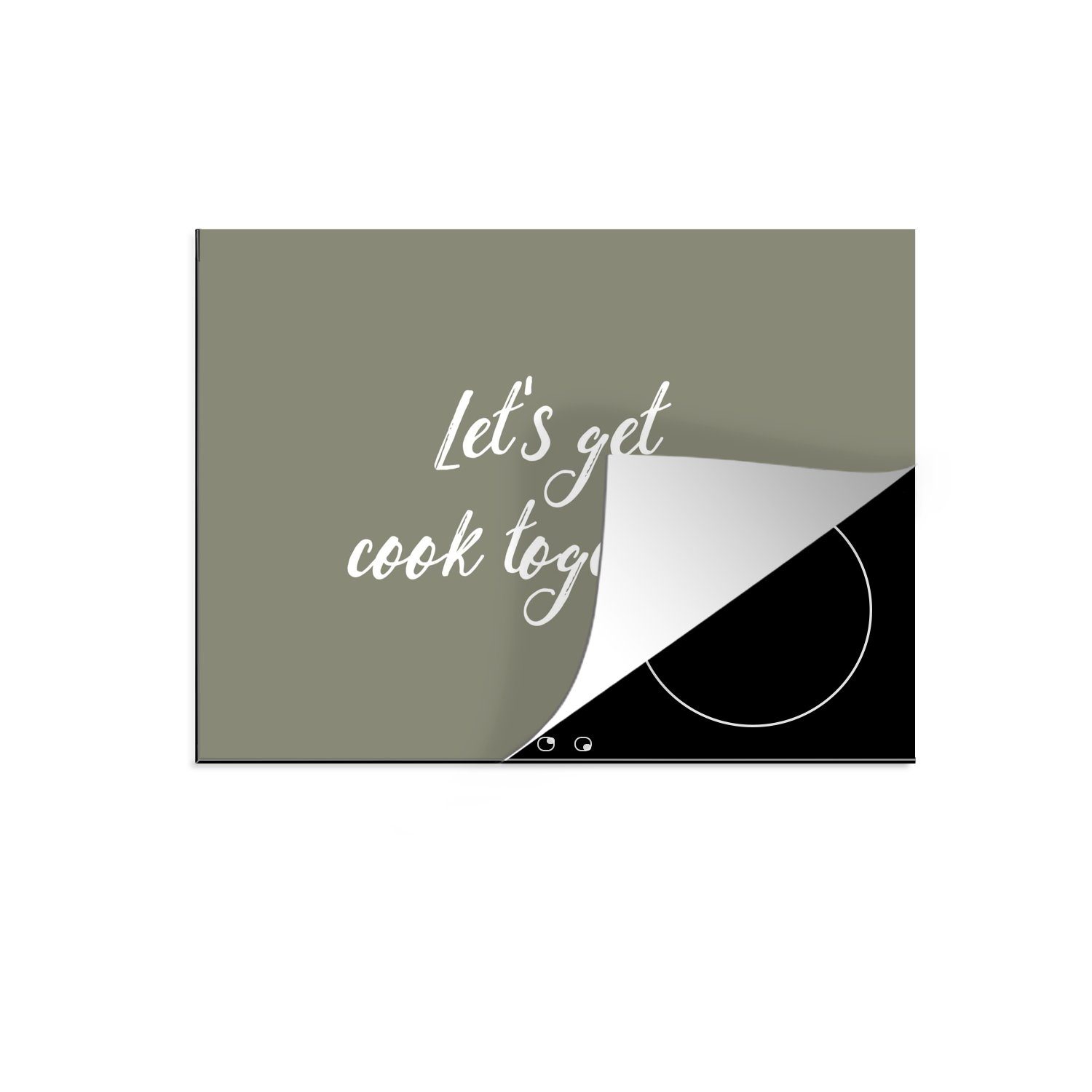 MuchoWow Herdblende-/Abdeckplatte Sprichwörter - Lass uns gemeinsam kochen - Zitate - Kochen, Vinyl, (1 tlg), 59x51 cm, Induktionsschutz, Induktionskochfeld, Ceranfeldabdeckung