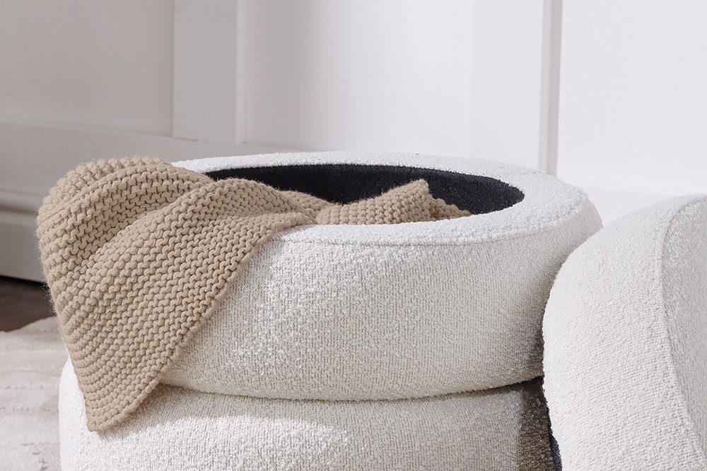 riess-ambiente Sitzhocker VOGUE Ø50cm creme weiß (Einzelartikel, 1 St), Wohnzimmer · Bouclé · rund · mit Stauraum · Scandinavian Design