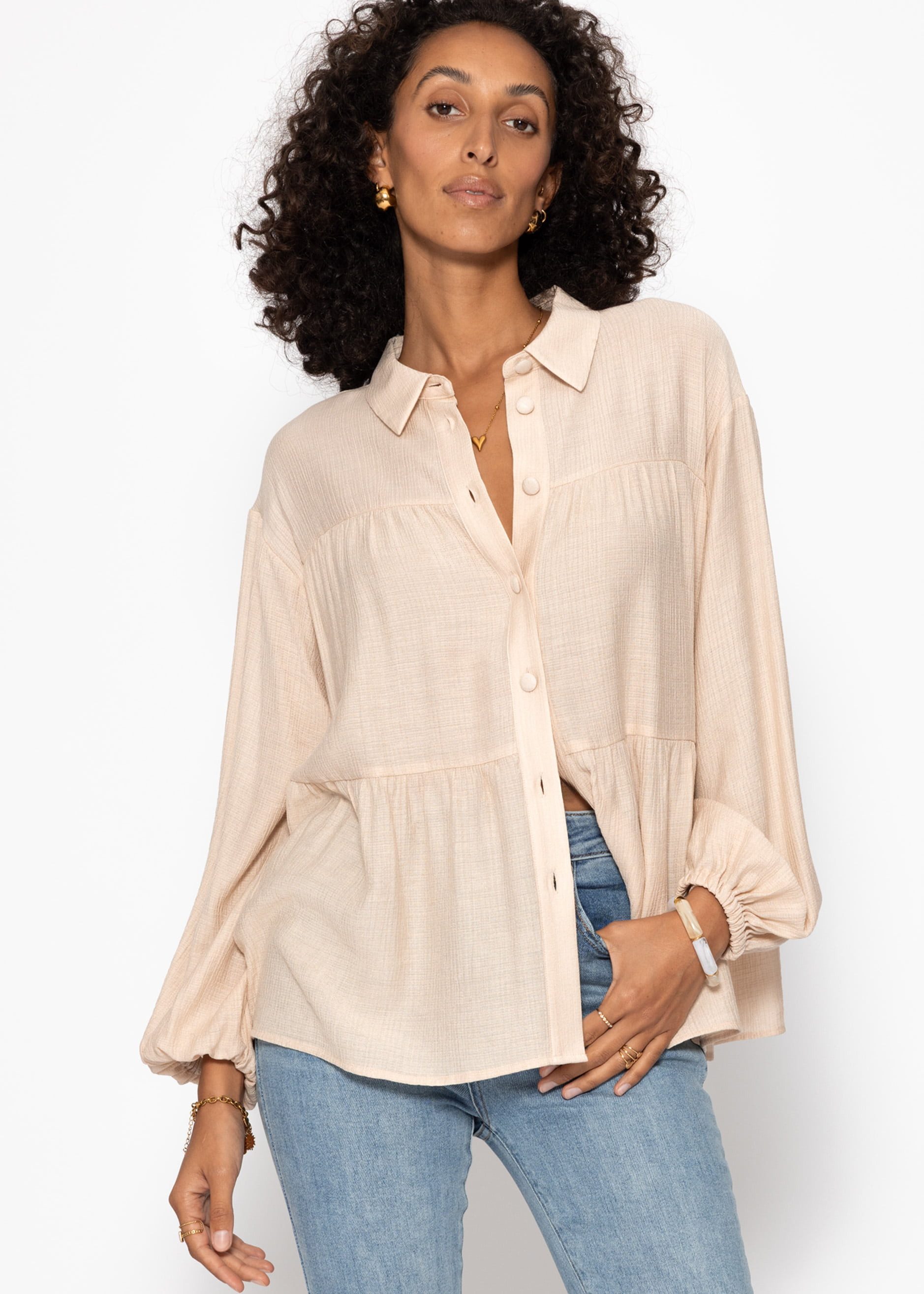 SASSYCLASSY Langarmbluse Oversize Bluse Damen aus Viskosemix mit Volants La günstig online kaufen