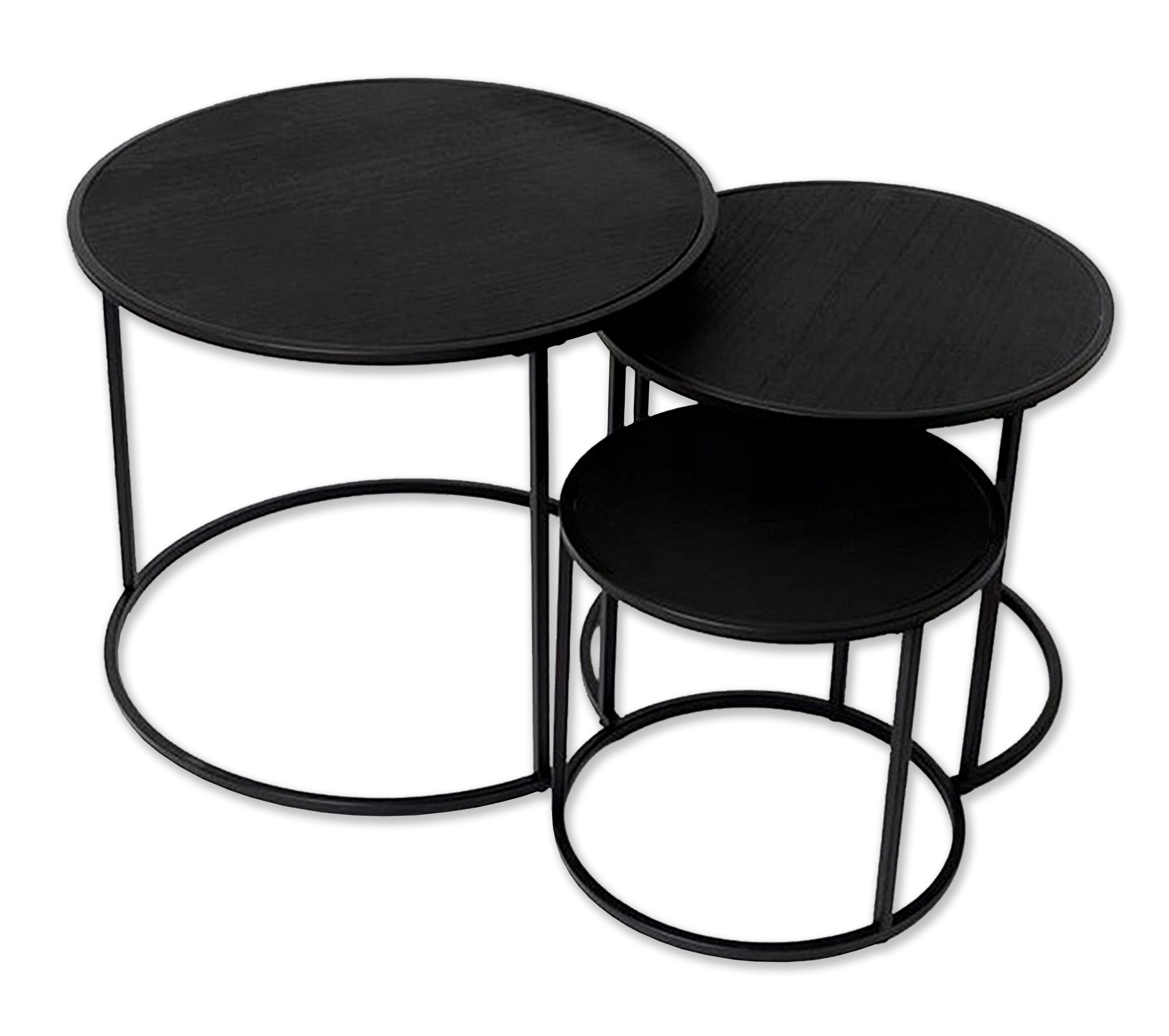 Rug Studios Couchtisch Set 3 Tische, Wohnzimmer, 55 x 55 cm, schwarz