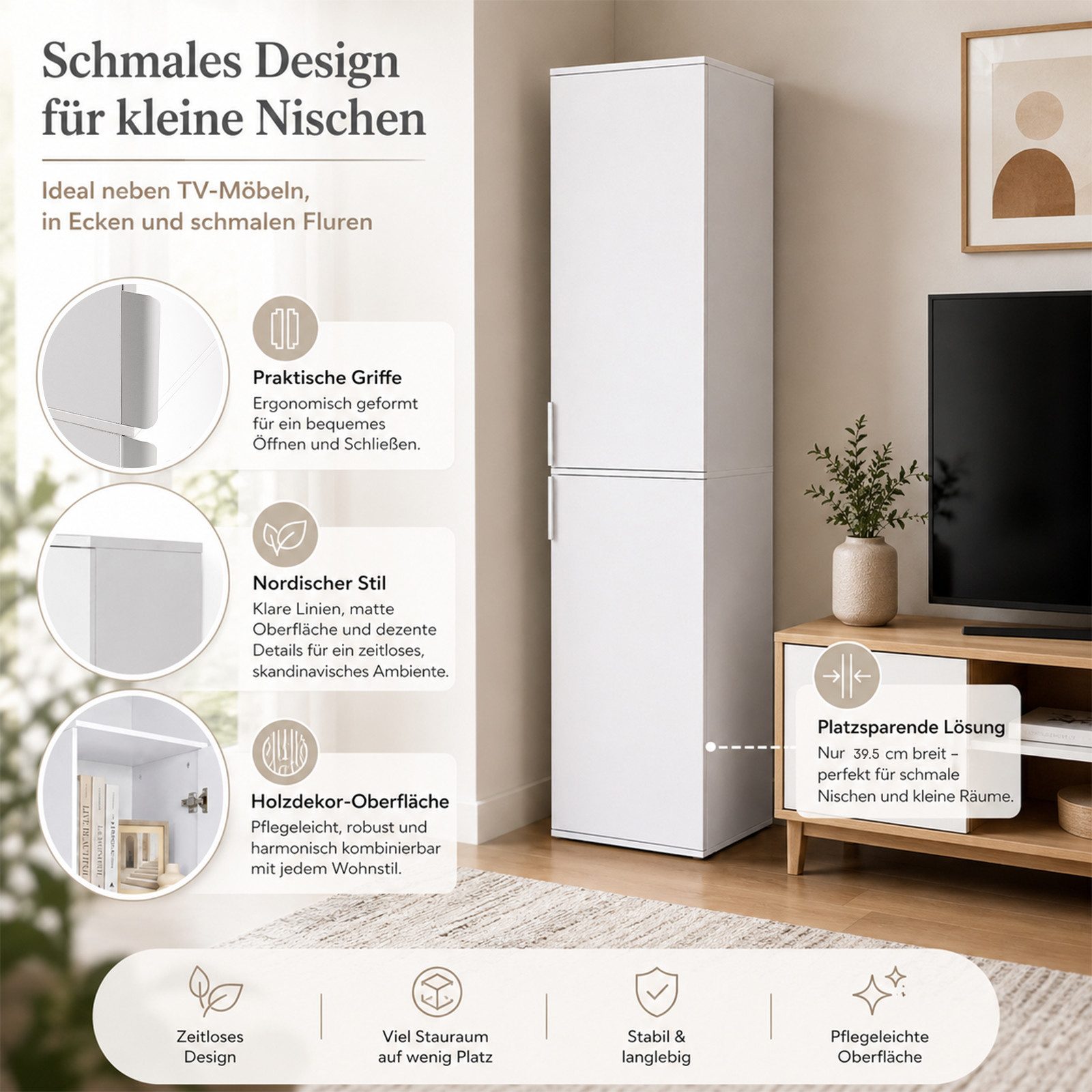 Yorbay Mehrzweckschrank 184 cm, schmaler Hochschrank mit 5 Fächern, 2 Türen (39,5 × 35 × 184cm) verstellbaren Einlegeböden und Kippschutz, Aufbewahrungsschrank  – Bild 5 von 5
