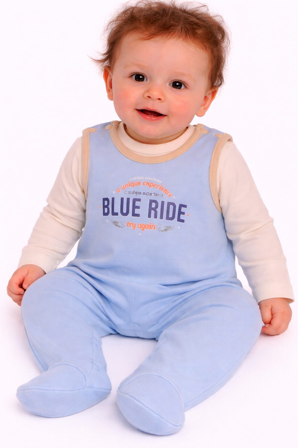 Strampler Stramplerhose Langarmshirt in Creme Blau Baby Anzug