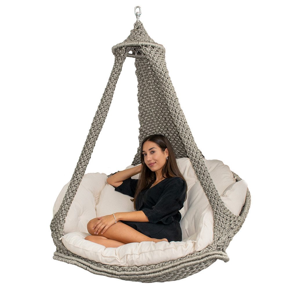 Lola Hängematten Hollywoodschaukel Hängesofa Lola Nido XL Platin outdoor mit Kissen Ecru