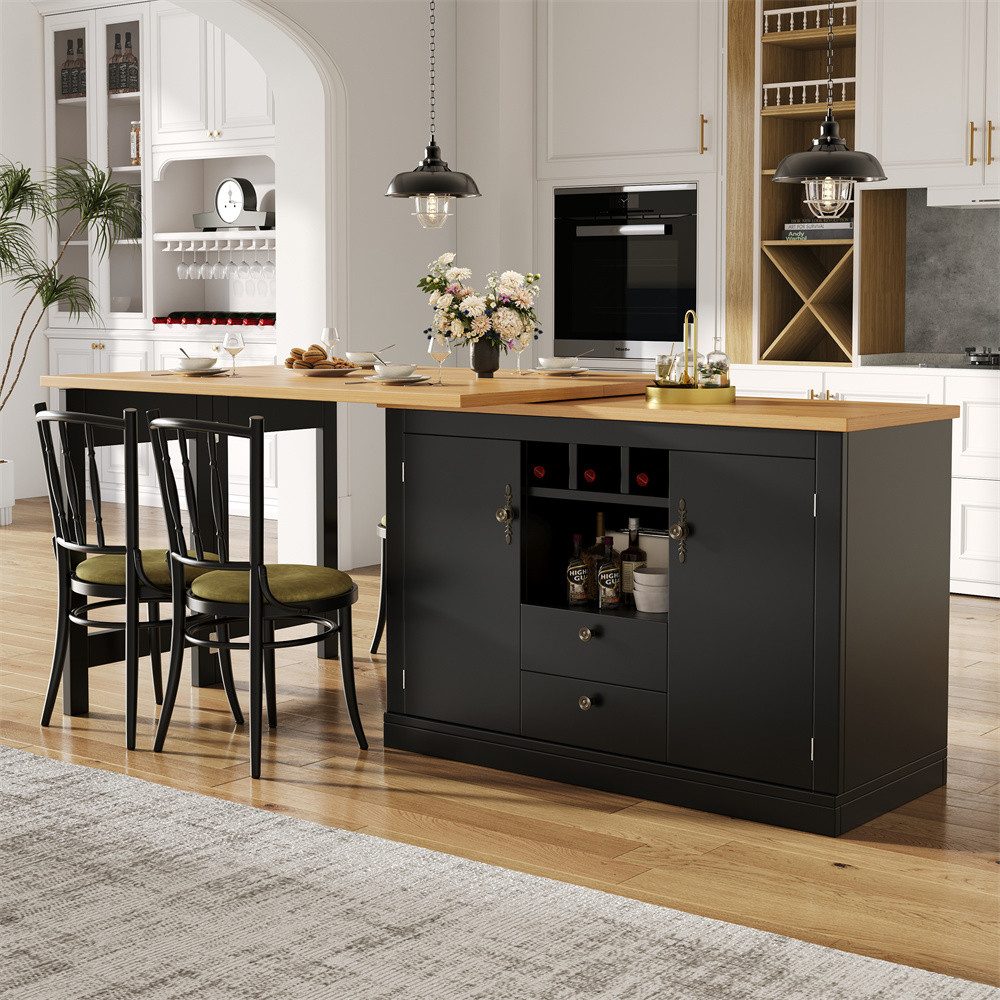 MODFU Bartisch Kücheninsel, Reversibel Tisch (Ausziehbarer Bartisch mit 360° Drehfunktion & Stauraum, multifunktionaler Esstisch, 1-St., 120-180 cm)