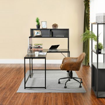 Powerwill Eckschreibtisch Computertisch L-förmiger Schreibtisch Bürotisch, schwarz (Schreibtisch-Aufbewahrungsregal-Set), mit 2 Ablagefächern