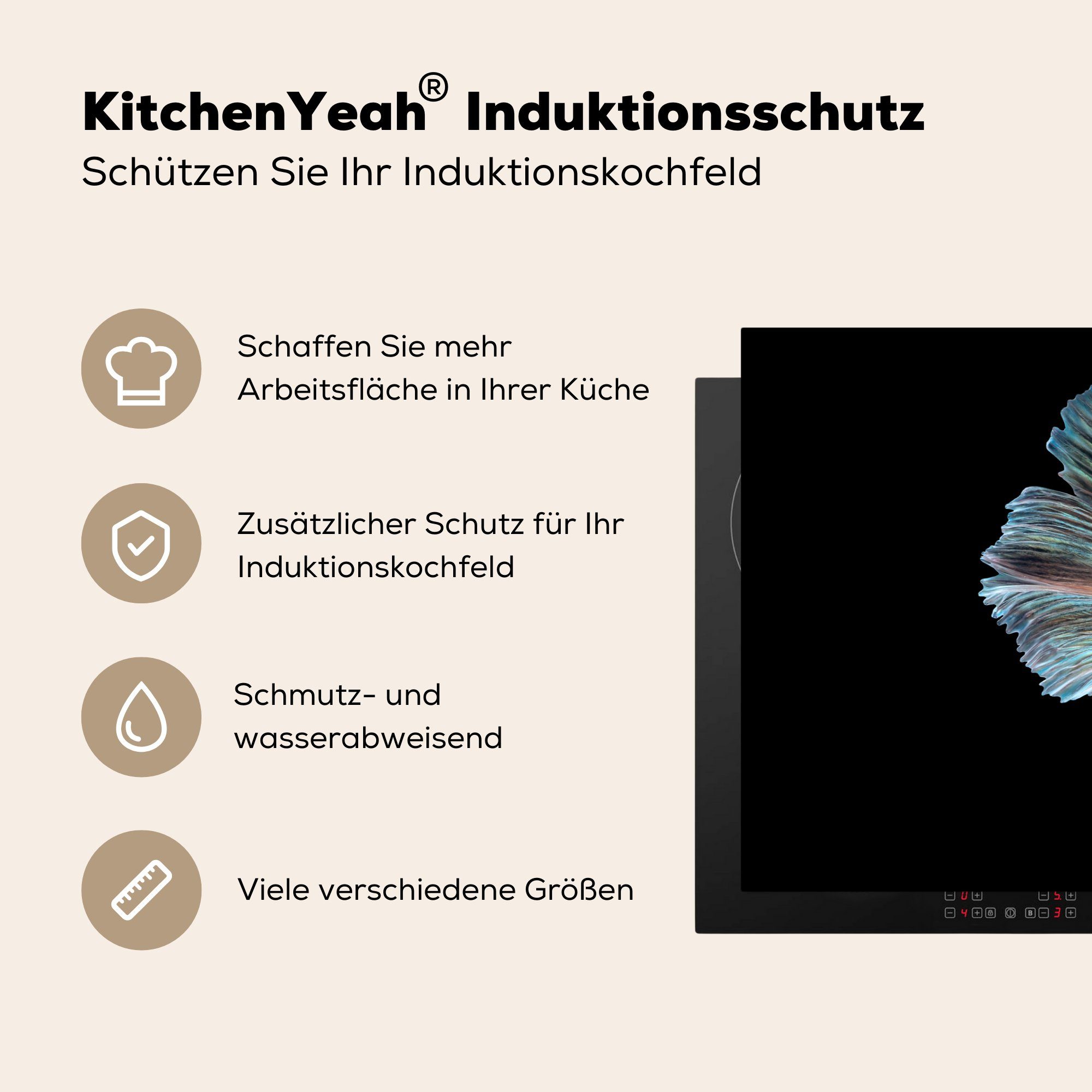 Herdblende-/Abdeckplatte (1 81x52 Ceranfeldabdeckung Vinyl, für küche, Schwanz Induktionskochfeld MuchoWow tlg), Schwarz, Schutz cm, - die Fisch -