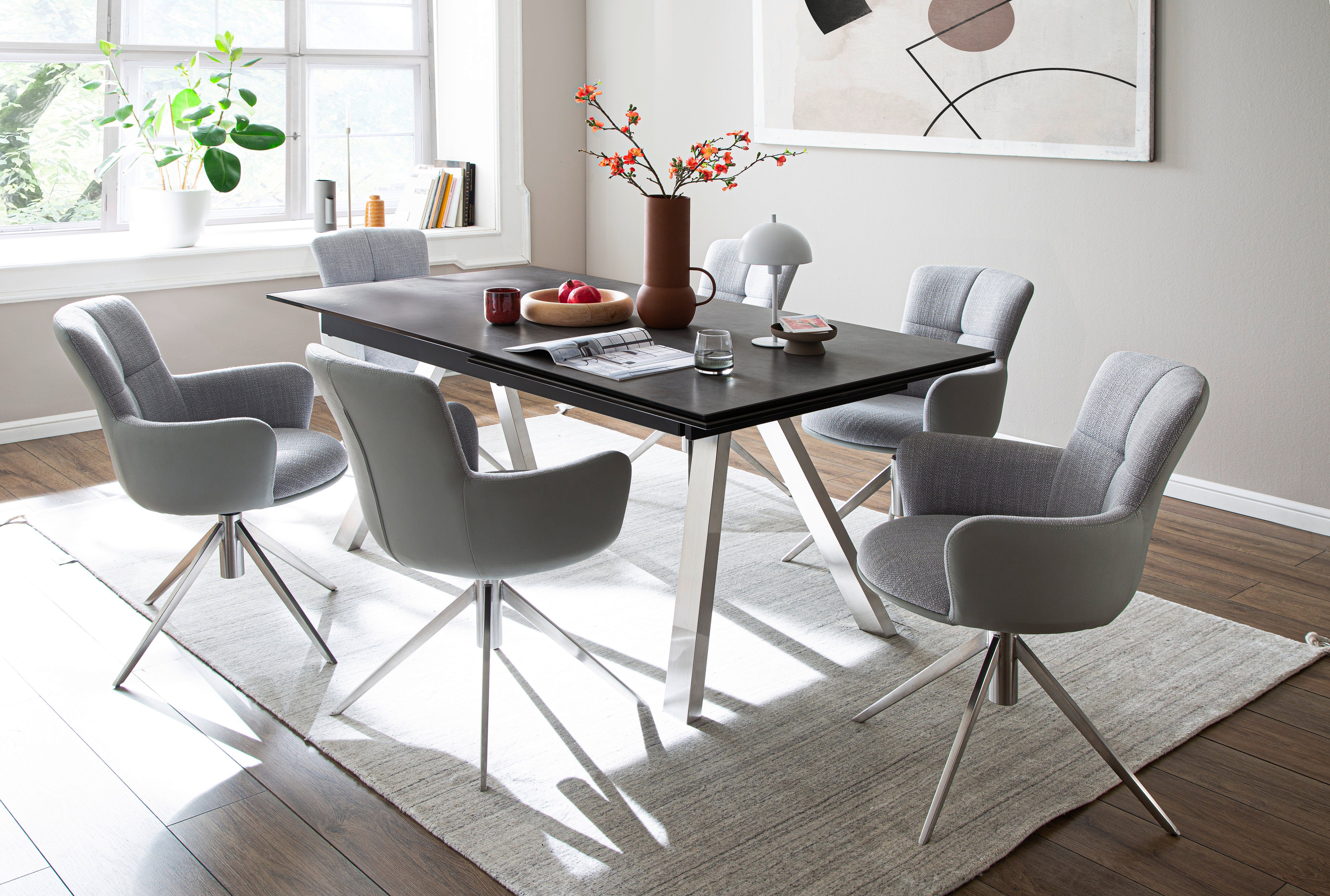 MCA furniture | Mecana Stuhl Grau 120 St), mit Esszimmerstuhl Materialmix, gebürstet | (Set, 2 Set drehbar kg Edelstahl 2er Nivellierung, Grau 360° bis