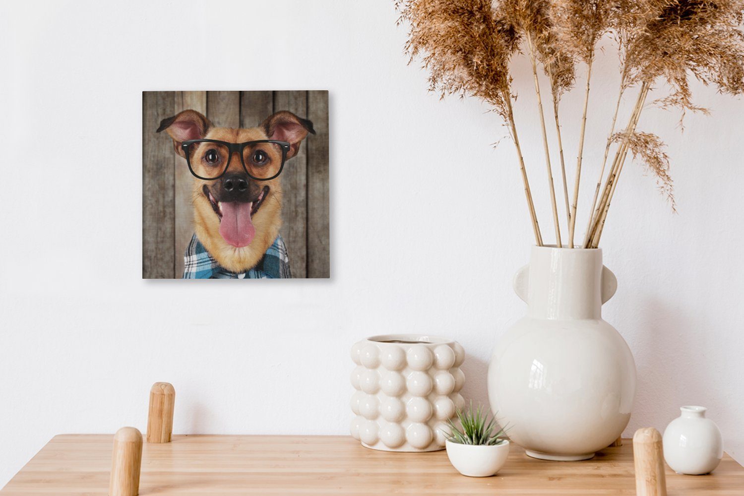 - St), Hund Bluse Wohnzimmer Schlafzimmer - Leinwandbild OneMillionCanvasses® - Bilder für (1 Brille Leinwand Hipster,