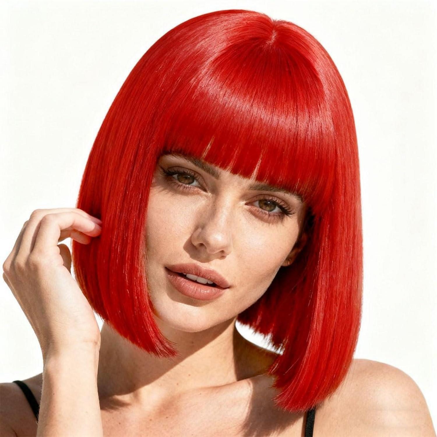 LuxusKollektion Kostüm-Perücke Perücke Bob Pony Synthetik Schulterlänge Cosplay Damen 28 cm Rot