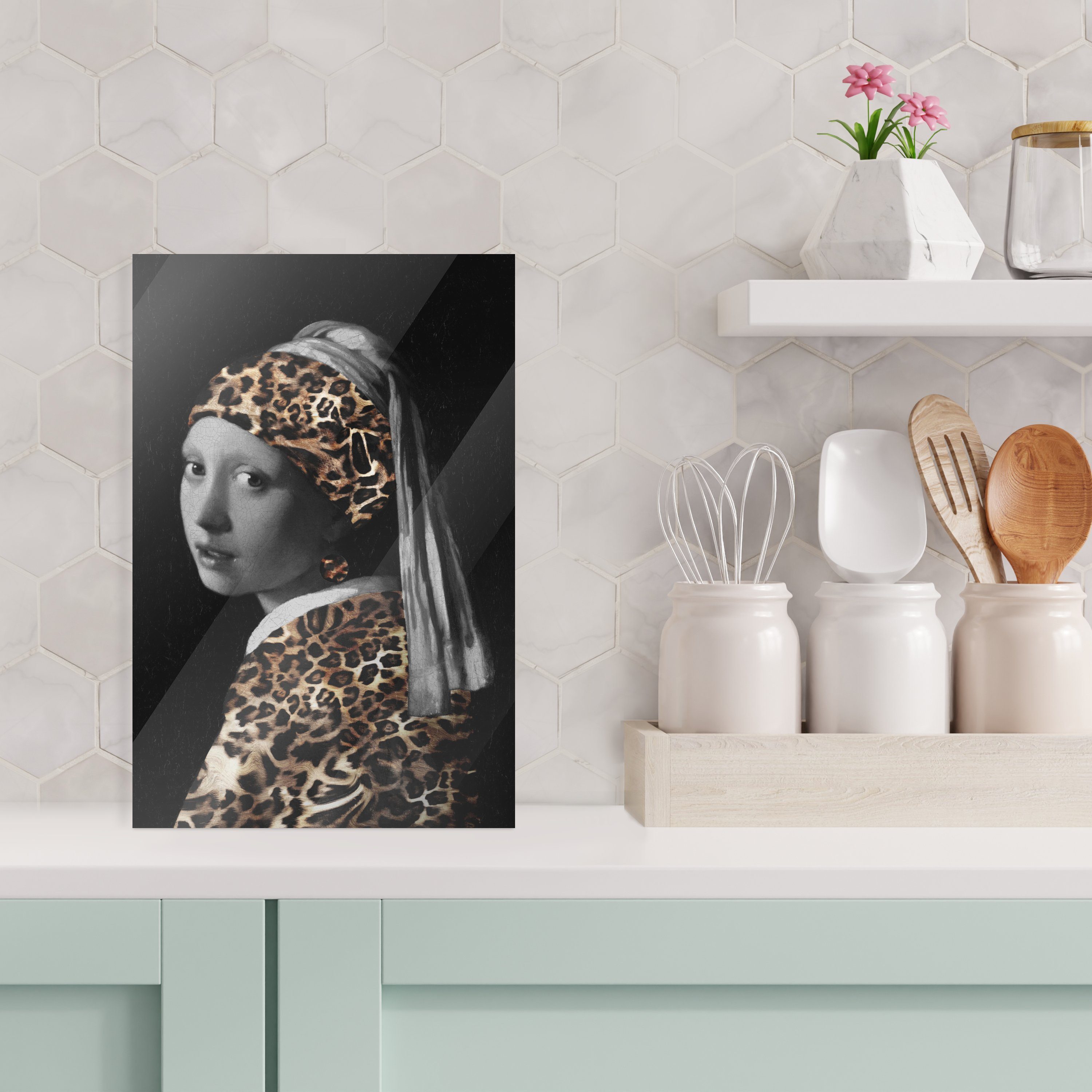 - auf mit Wandbild (1 Wanddekoration Pantherdruck, Glas Mädchen MuchoWow Glasbilder Glas St), - Johannes Acrylglasbild - Foto Vermeer auf - Das dem Perlenohrring - Bilder