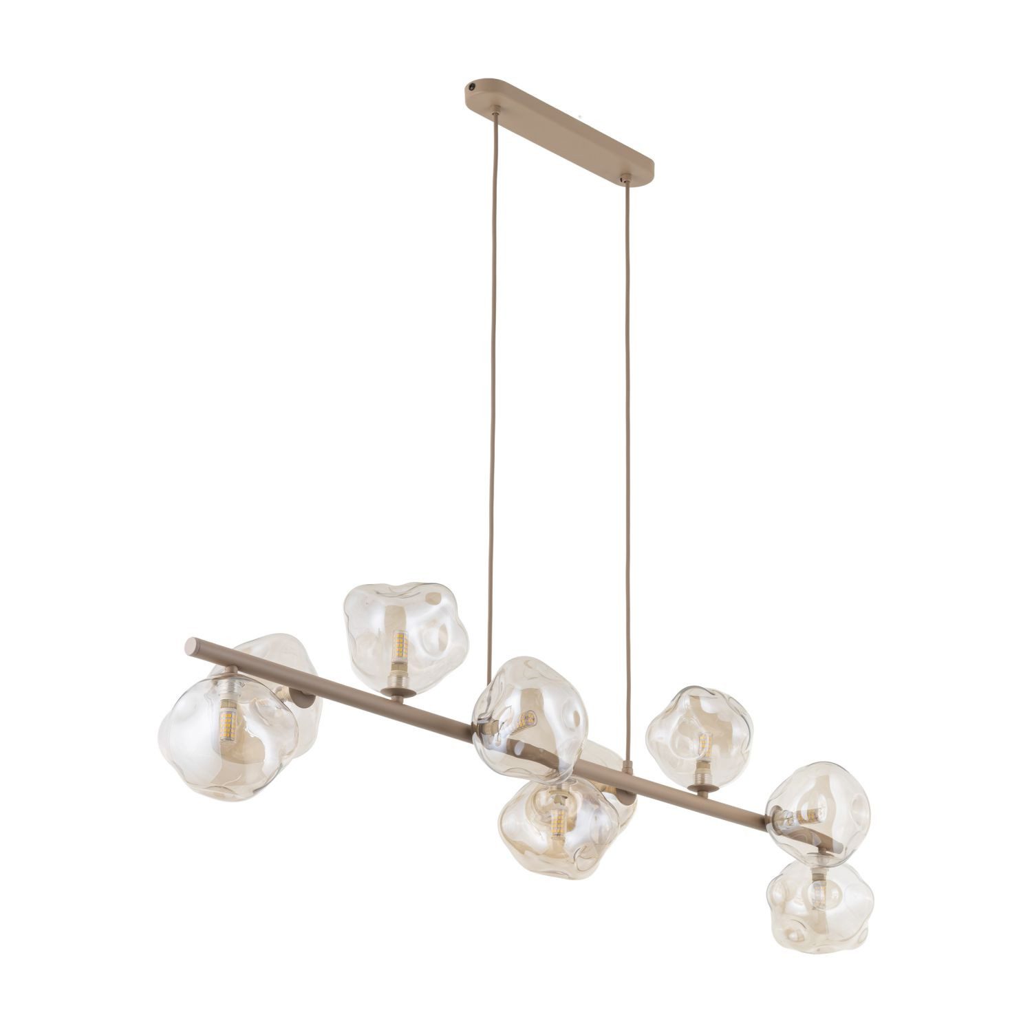 Licht-Erlebnisse Pendelleuchte UMERA, ohne Leuchtmittel, Metall Rauchglas G9 H: max. 141 cm Beige Cognac länglich Modern