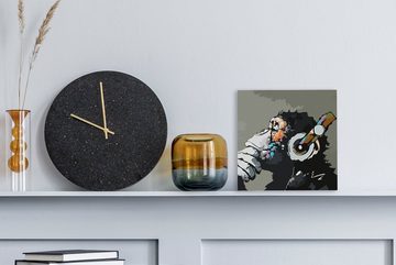 OneMillionCanvasses® Gemälde Gemälde - Ölgemälde - Affe - Kopfhörer, (1 St), Leinwand Bilder für Wohnzimmer Schlafzimmer