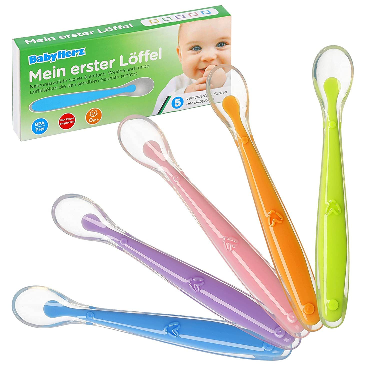 BabyHerz Kinderlöffel Baby Ложки Set 5 Stück, Perfekt für Kleinkinder zum Essen lernen, Bunt, weich, sicher – Idealer Ложкиspaß für die ersten Brei-Momente