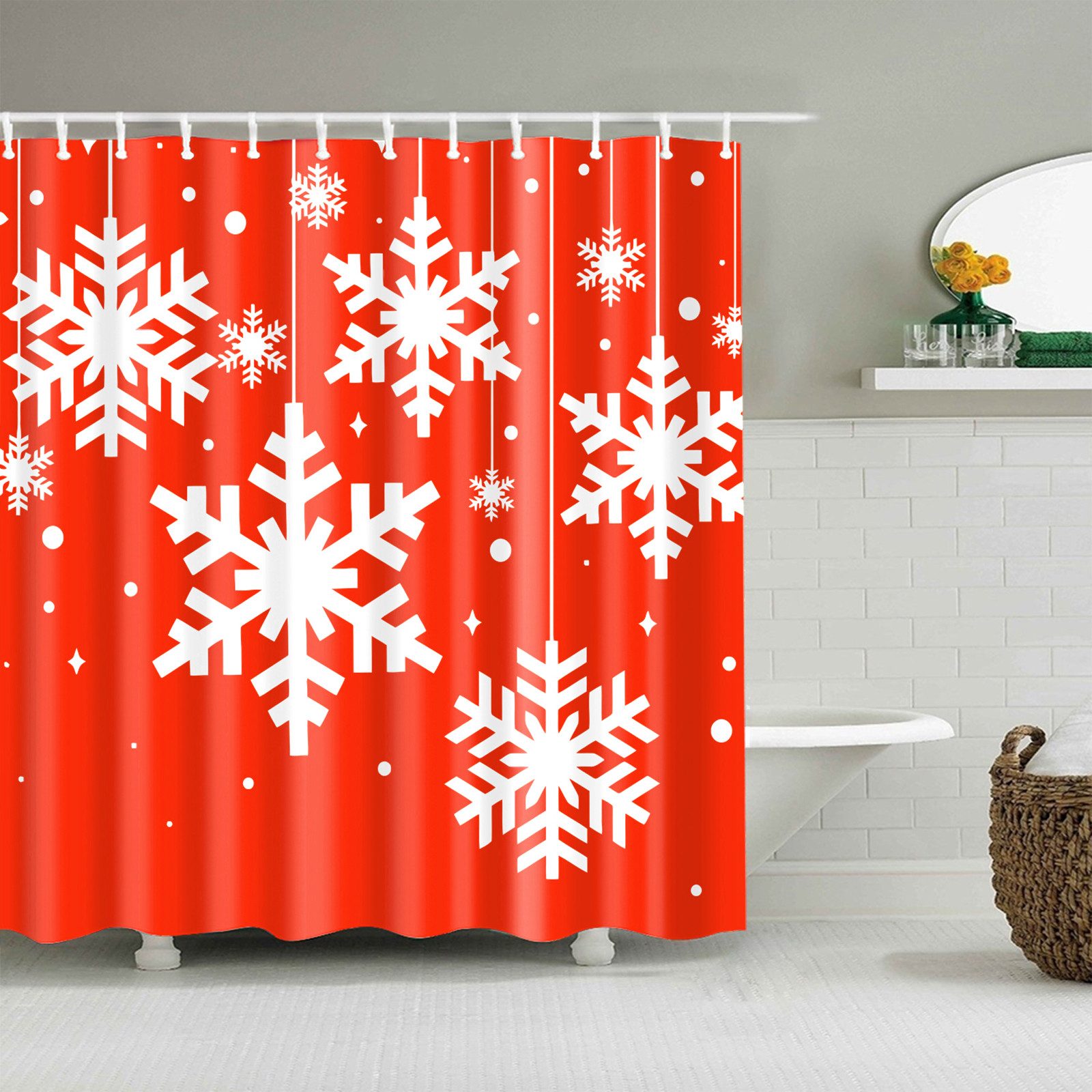 Qelus Duschvorhang Weihnachten Gedruckt Duschvorhang 180x180cm für Badezimmer, Badewanne