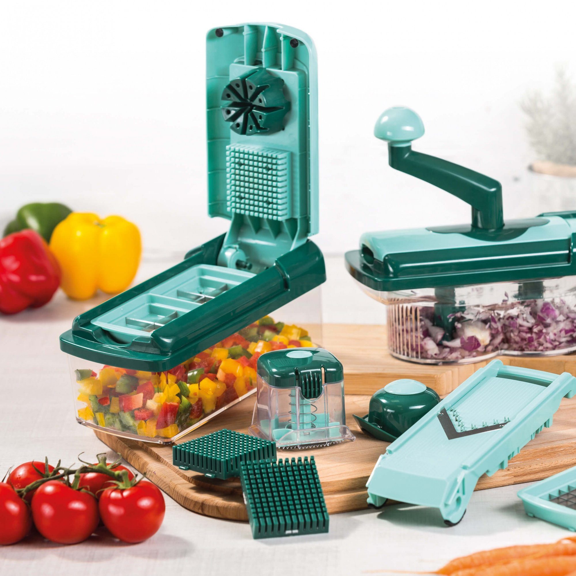 Genius Gemüseschneider Nicer Dicer Fusion smart, Set 34-tlg., mintgrün, präzisionsgeschliffene Klingen aus Edelstahl in GNOX-Qualität