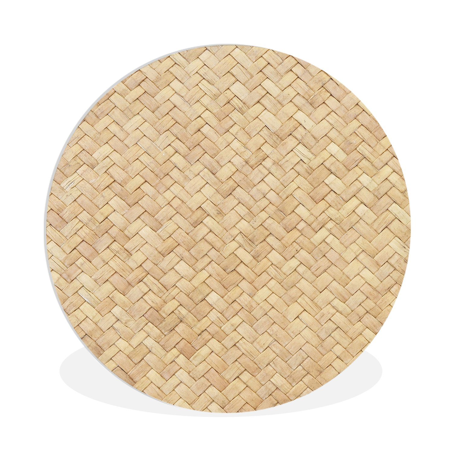 MuchoWow Gemälde Muster - Beige - Rattan-Druck, Fotodruck (1 St), Kreis Wanddekoration, Rundes Wandbild, 30x30 cm