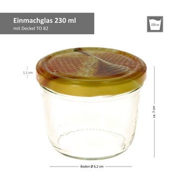 MamboCat Einmachglas 10er Set Sturzglas 230 ml Carino Deckel mit Honigwabe incl. Rezeptheft, Glas