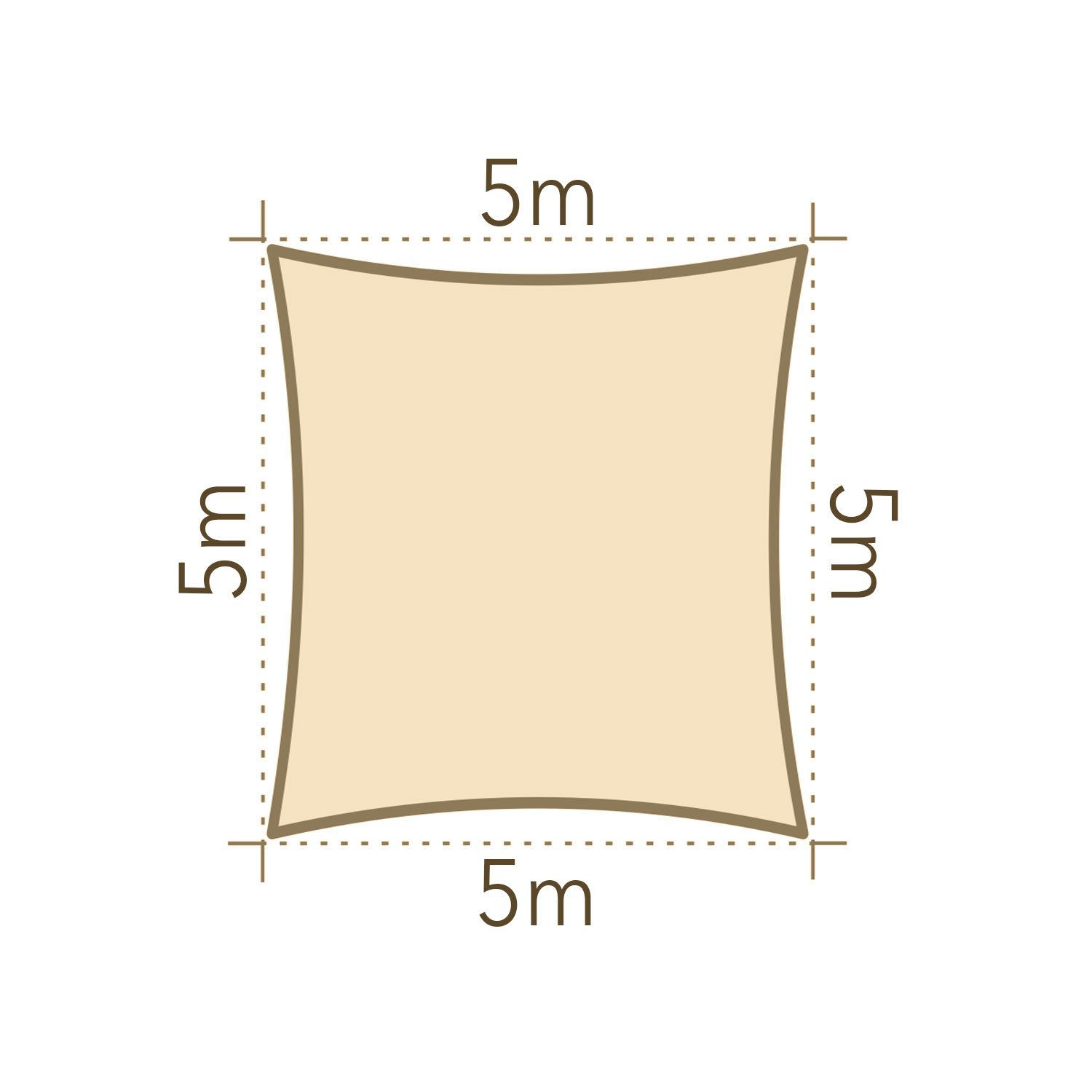 anndora Sonnensegel Sonnensegel - HDPE quadratisch cream 5x5