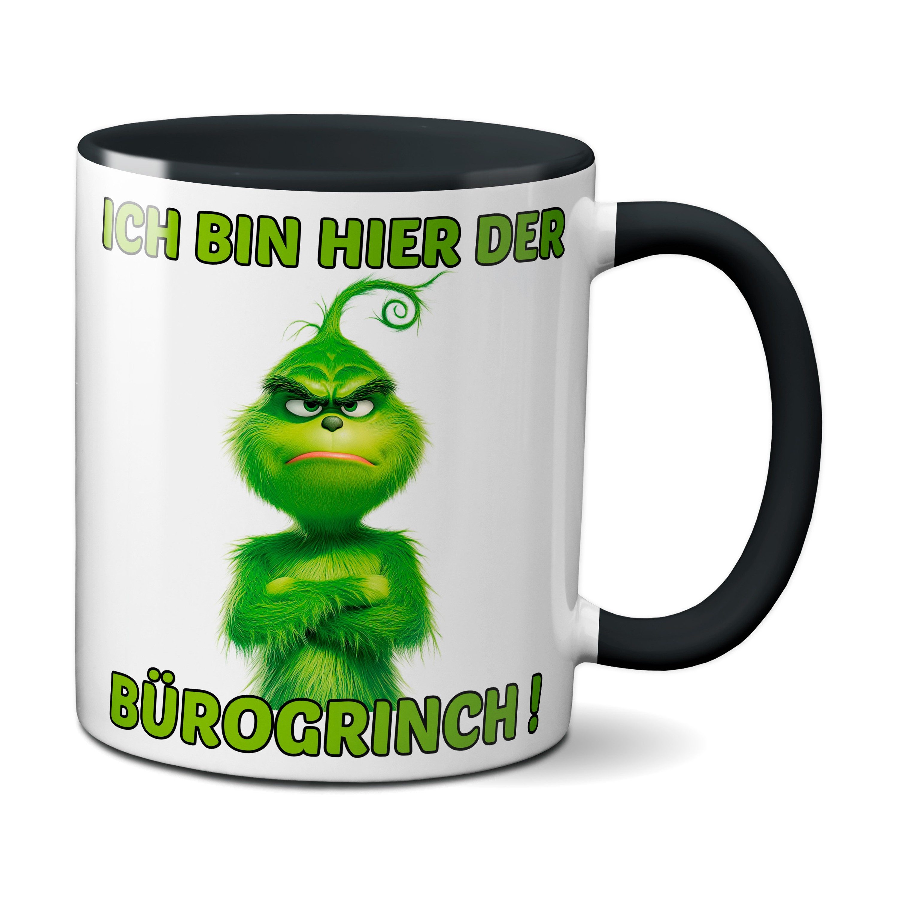 TASSENKING Tasse, Weihnachten "Bürogrinch" - lustig - Tasse - Kaffeebecher (schwarz)