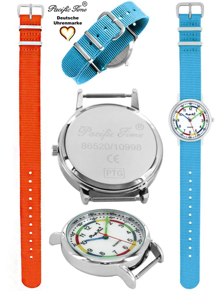 Set Design und Armbanduhr orange hellblau Versand Lernuhr First - Gratis Kinder Quarzuhr Mix und Time Wechselarmband, Match Pacific
