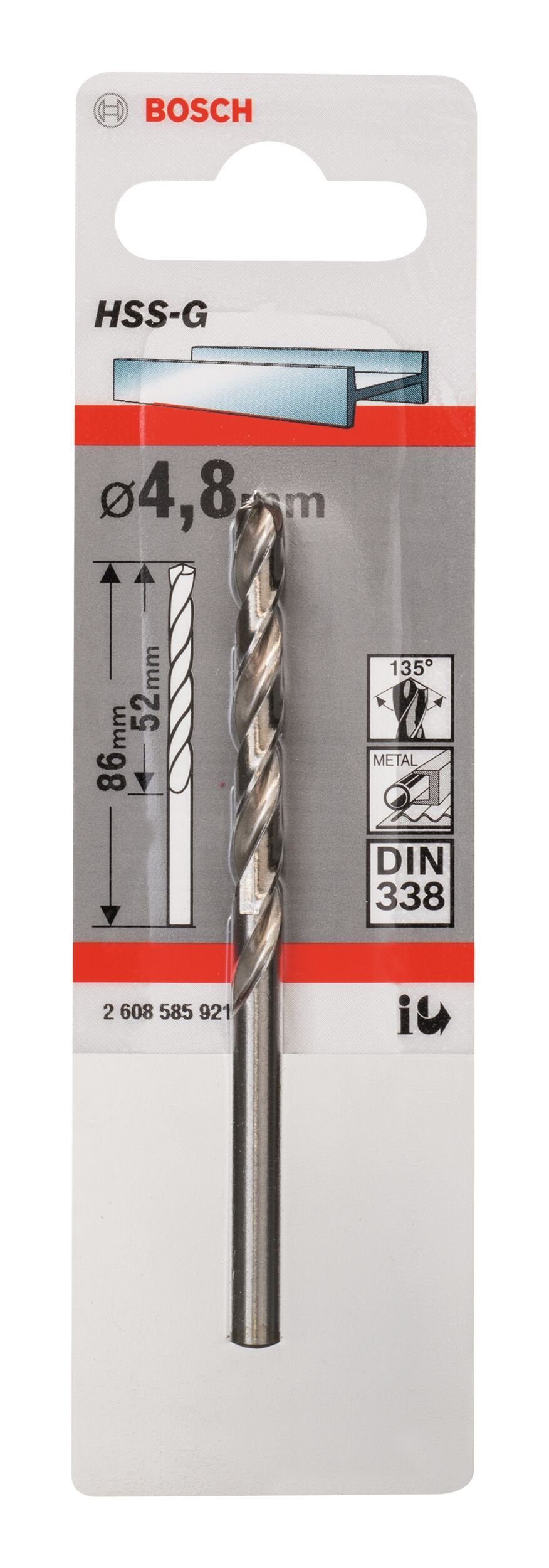 HSS-G 338) Metallbohrer, 4,8 BOSCH (DIN 52 x 86 - 1er-Pack - x mm