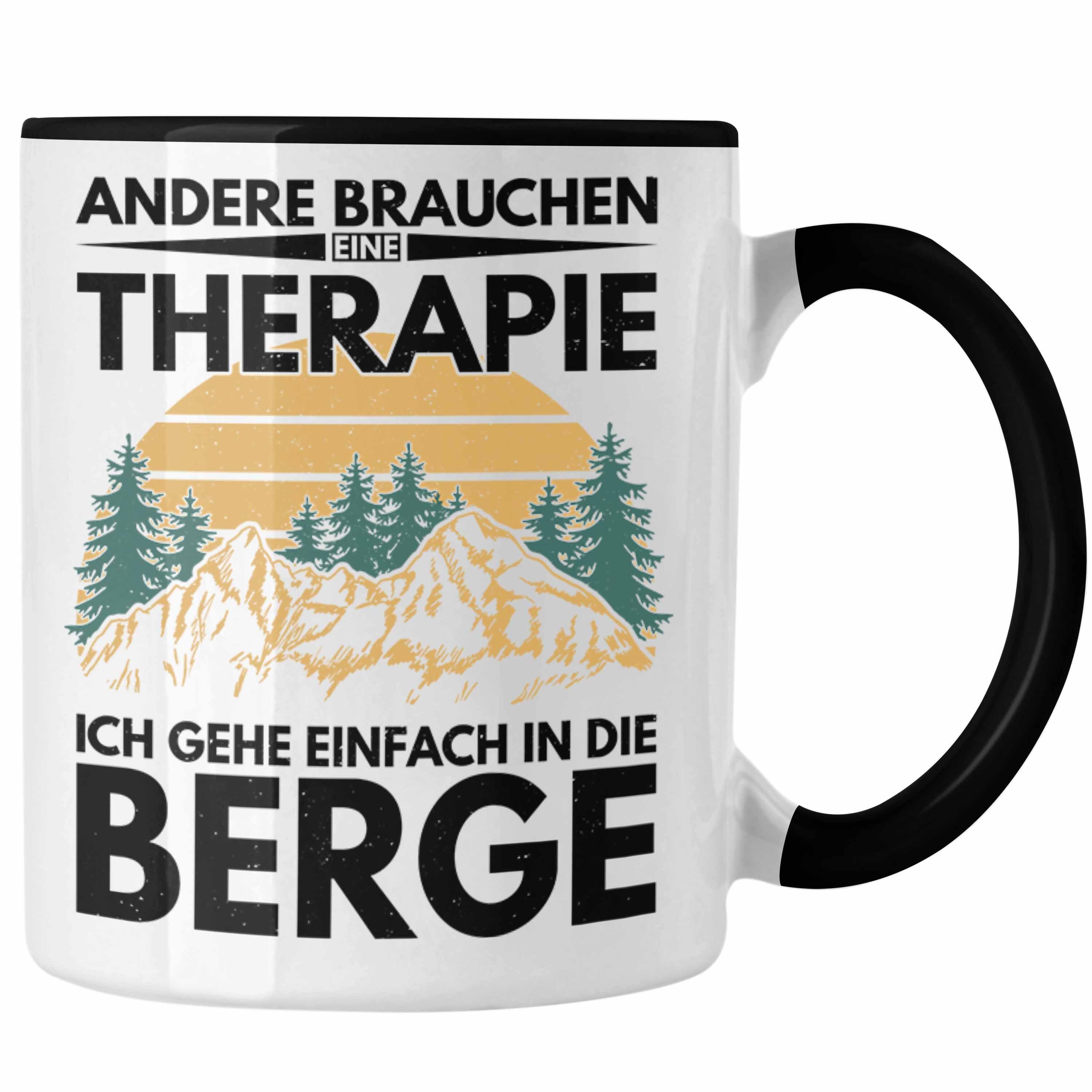 Trendation Tasse Trendation - Berge Tasse Geschenk Therapie Lustig Spruch Wandern Klettern Trekking Schwarz