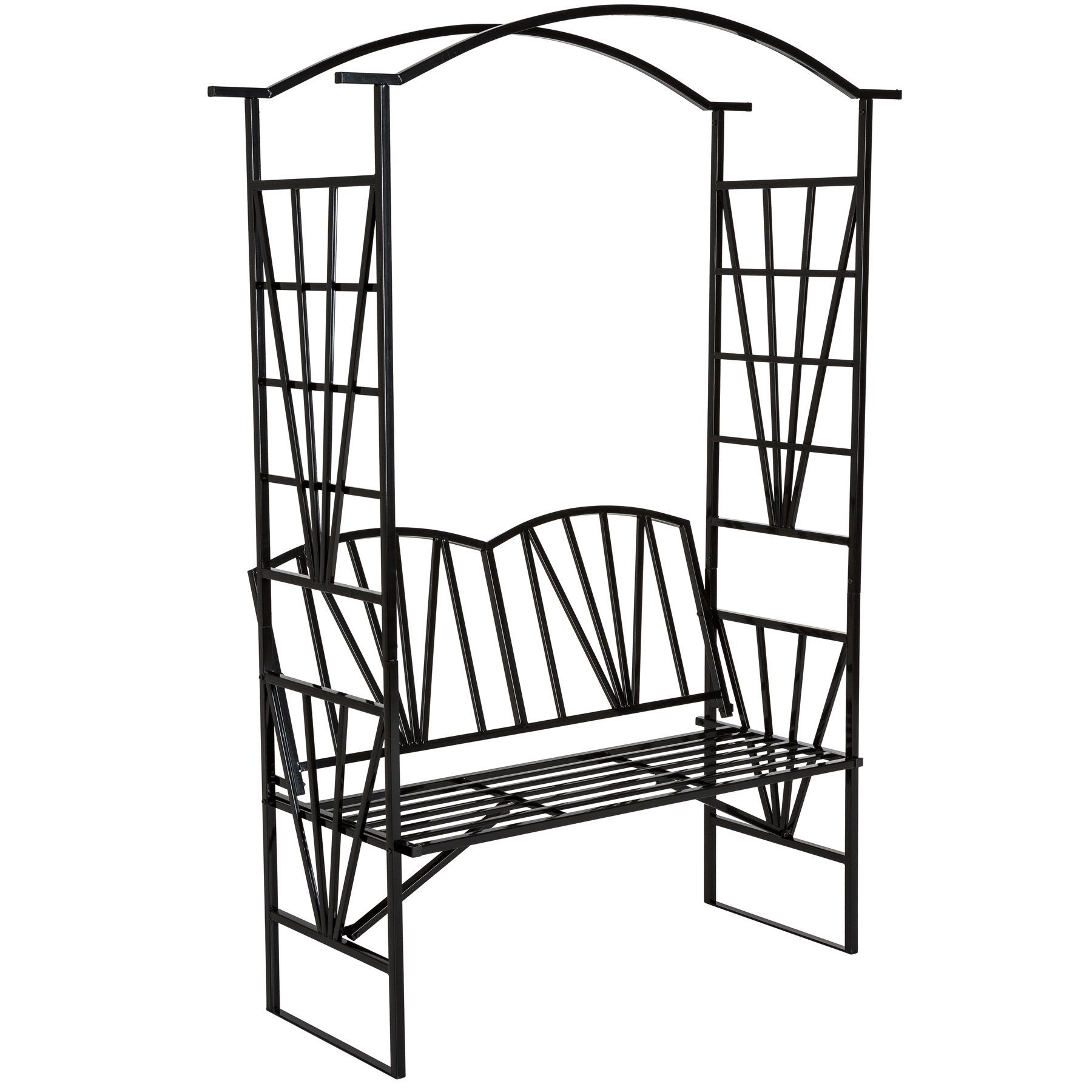 tectake Rosenbogen Rankbogen 114 x 42 x 210 cm aus Stahl, wetterfest, mit Sitzbank Rosenspalier, in schwarz, schräg geneigte Rückenlehne, stabiler Halt und einfache Montage