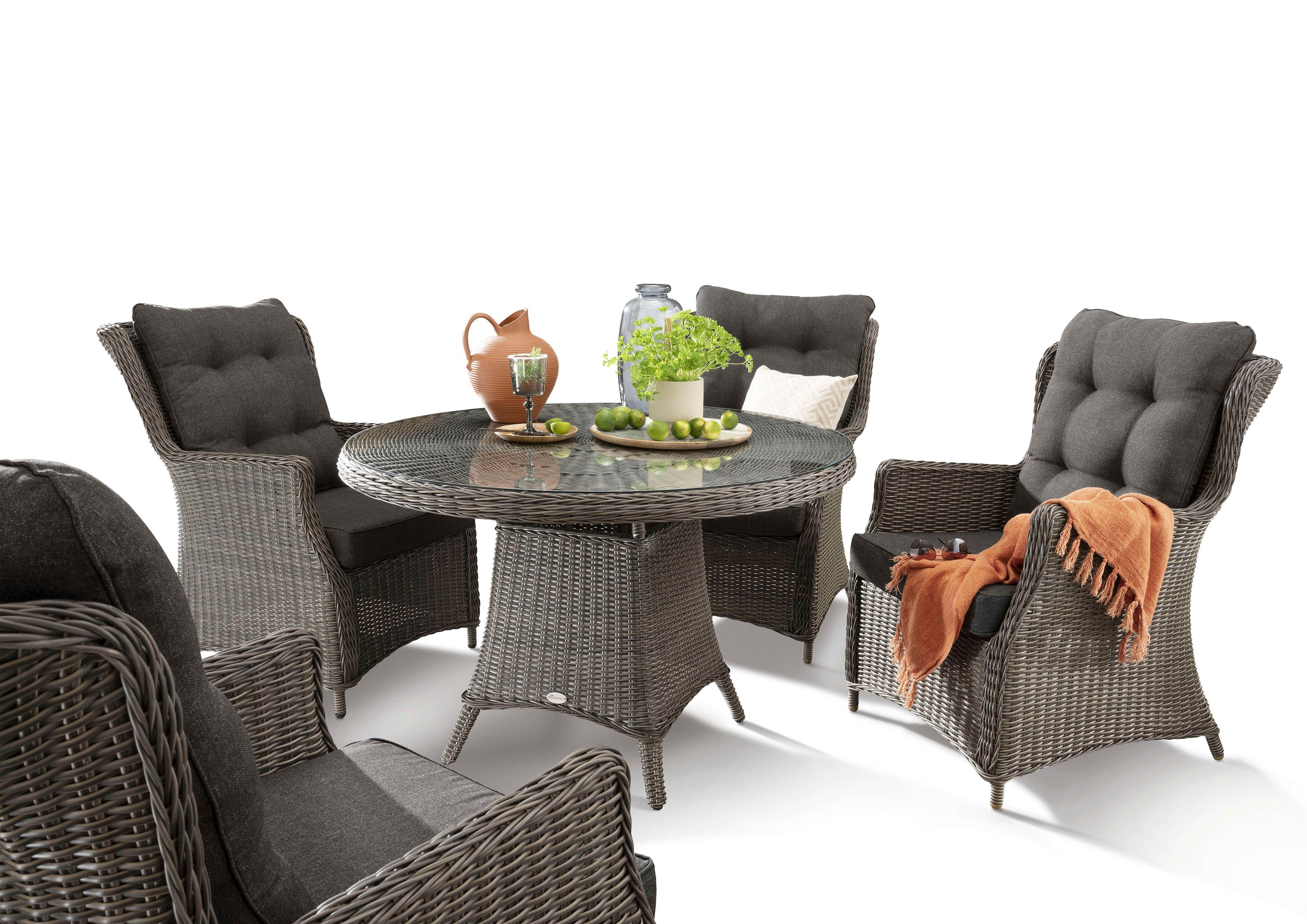 Destiny Garten-Essgruppe CASA LUNA, (13-tlg., 4x Sessel, 1x Tisch, inkl. Auflagen), Aluminium, Polyrattan. € 1.531,24