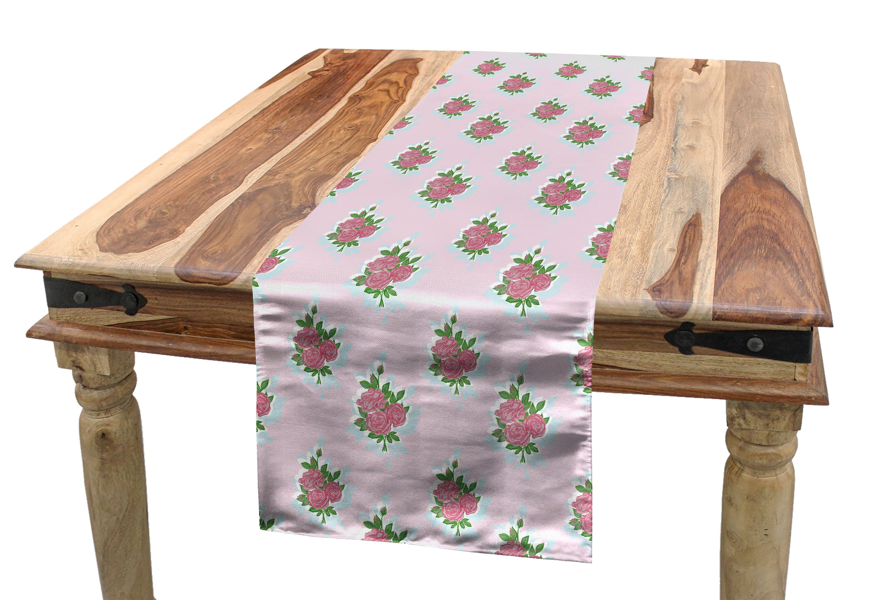 Romantisches Abakuhaus Esszimmer Dekorativer Tischläufer, Rechteckiger Art-Blätter Rose Küche Blossom Tischläufer