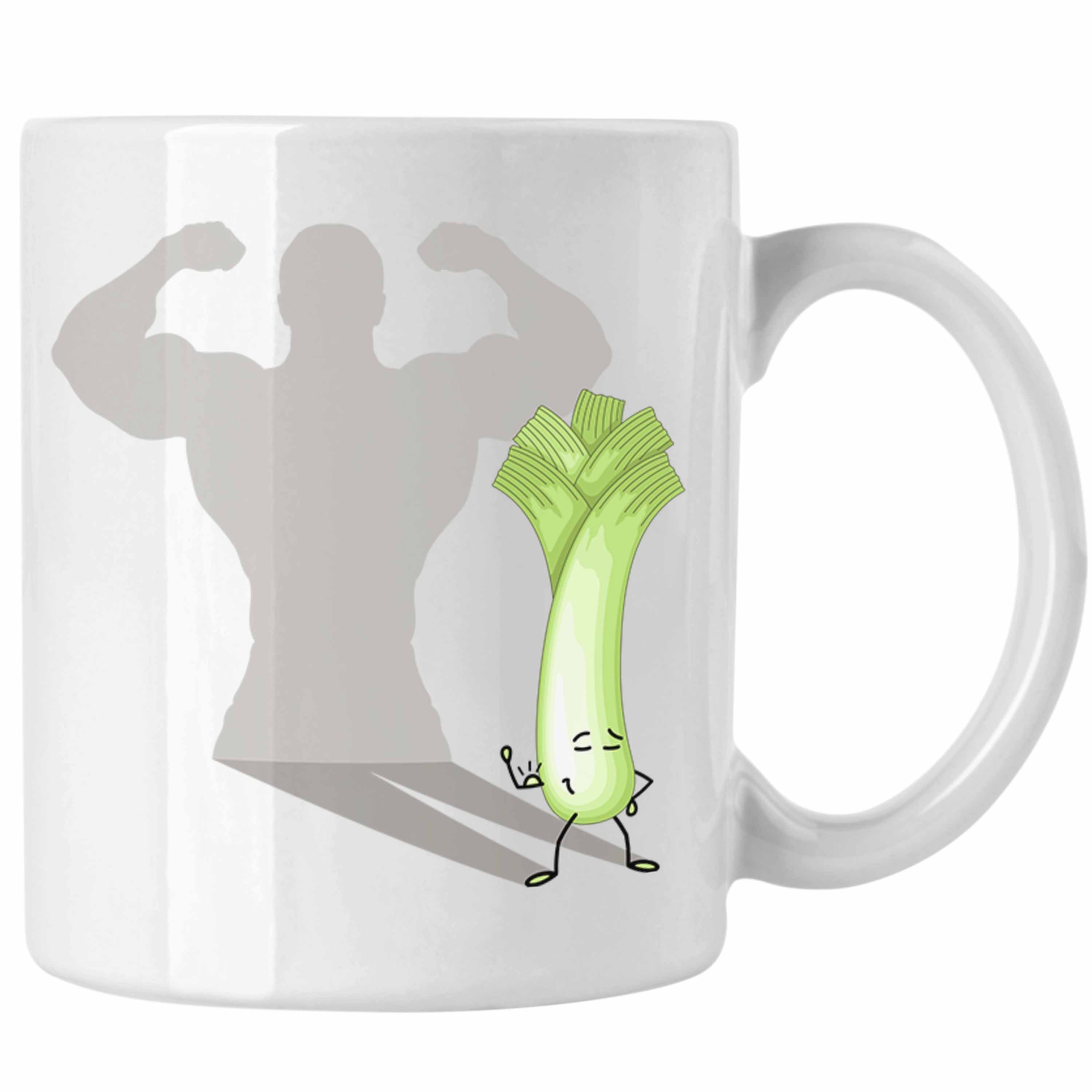 Tasse Geschenk Gym Weiss Lauch Fitness Schatten Muskeln Tasse Trendation